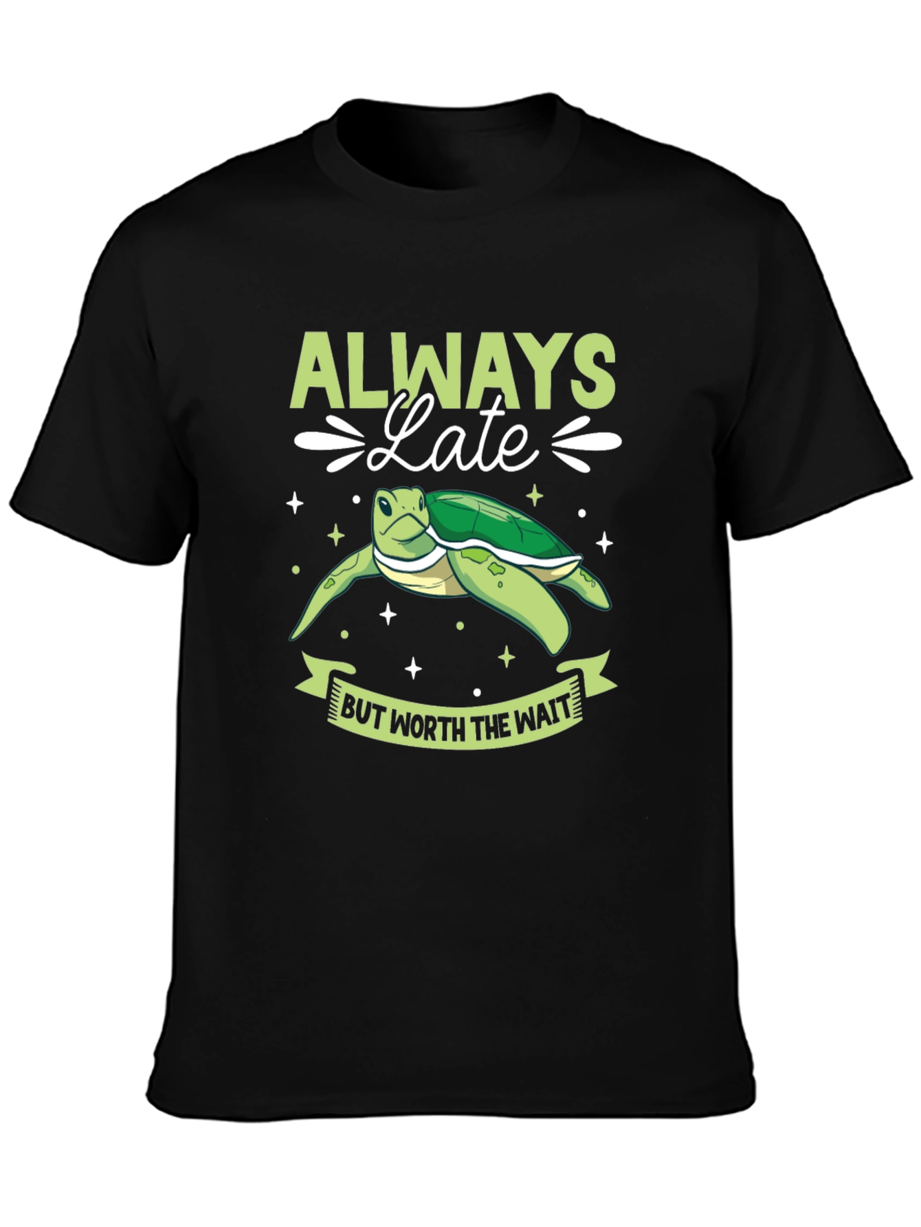 Black Always Late Turtle Graphic Tee view 3