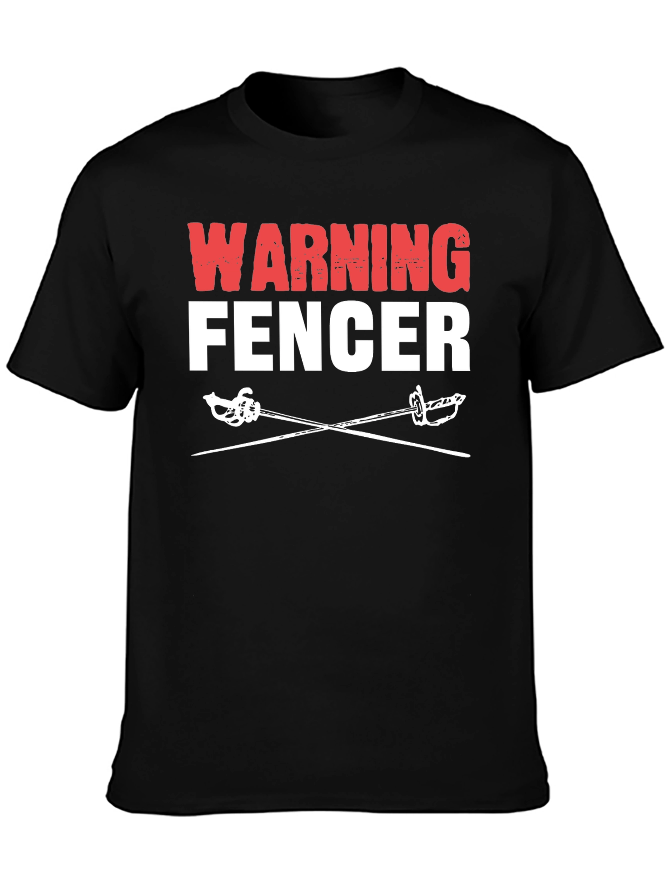 Black Warning Fencer T-Shirt Black Cotton Tee view 3