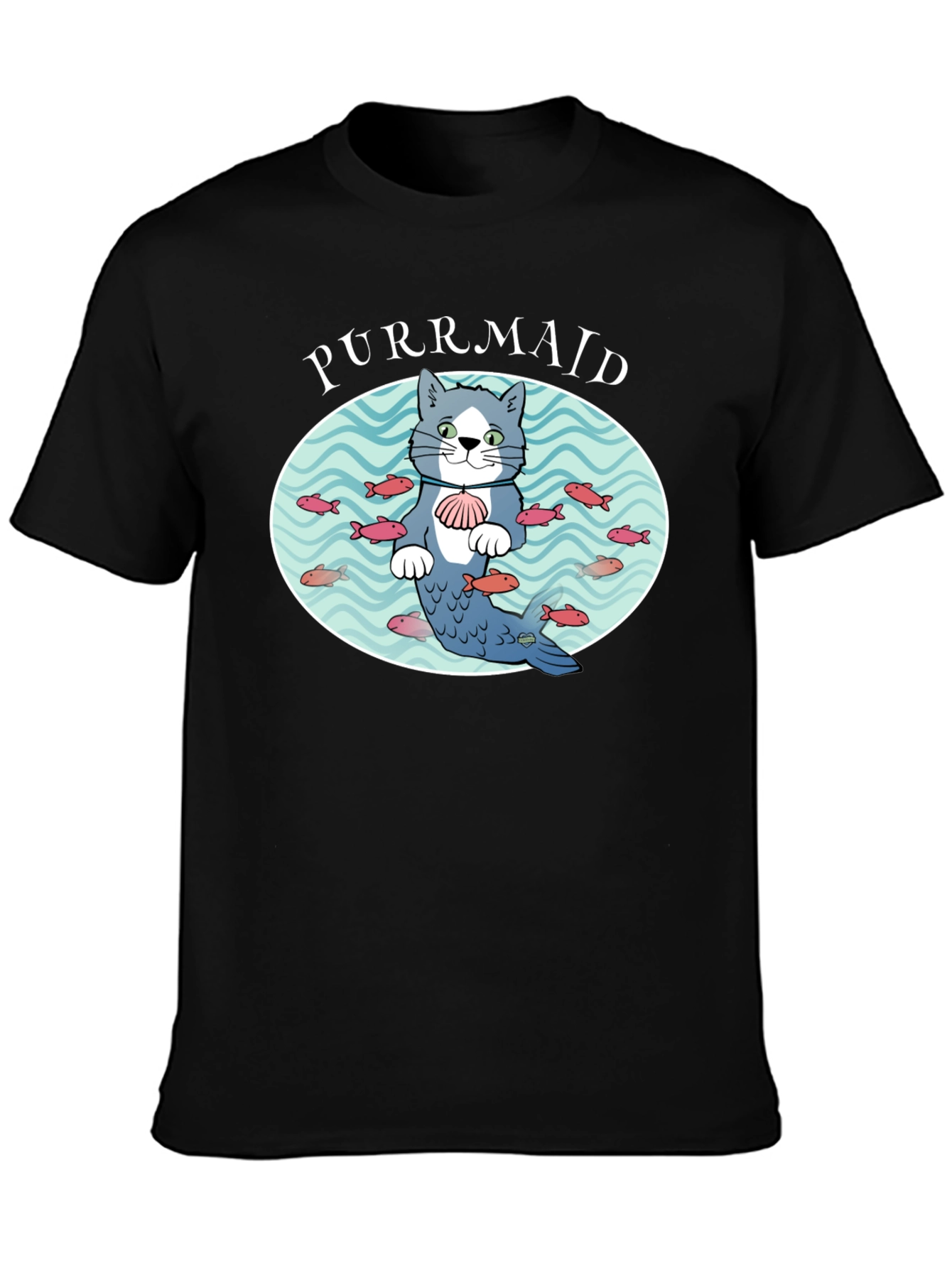 Black Purrmaid Cat Graphic T-Shirt - Unisex Cotton Tee view 3