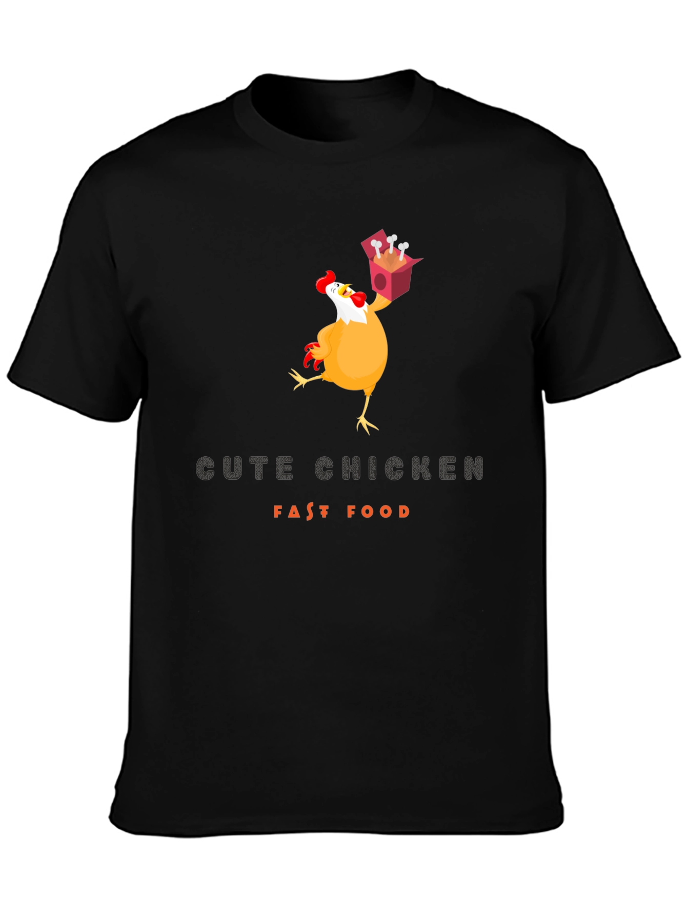 Black Funny Chicken Fast Food T-Shirt view 3