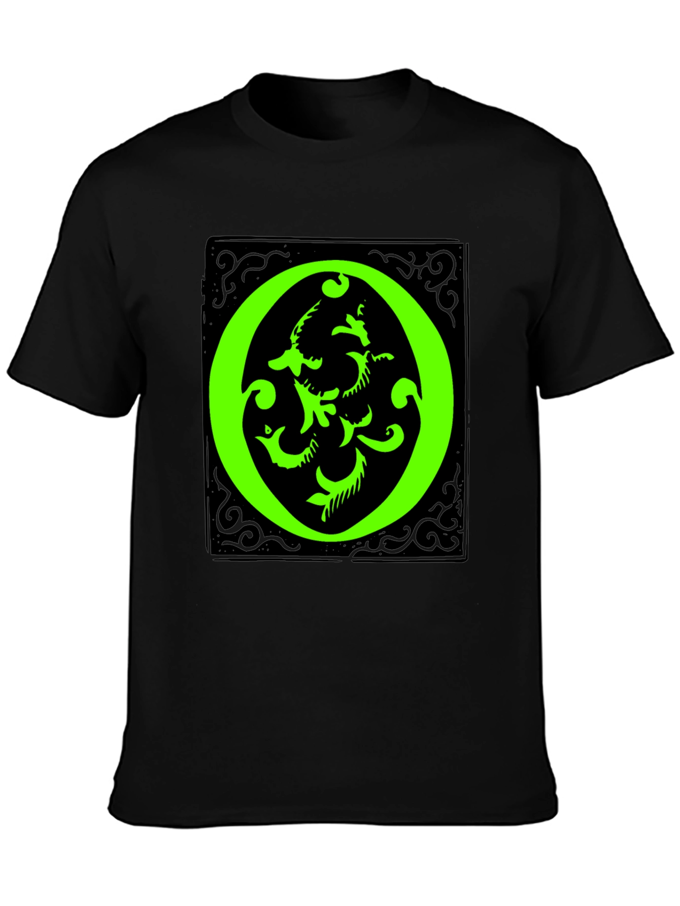 Black Abstract Green "O" Graphic Black T-Shirt view 3