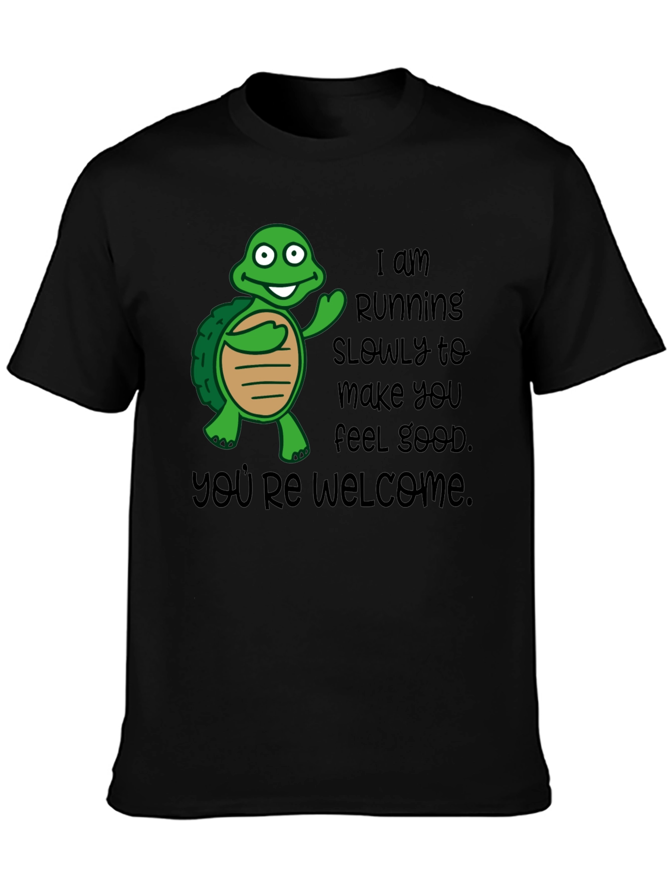 Black Funny Turtle Running Slowly T-Shirt view 3