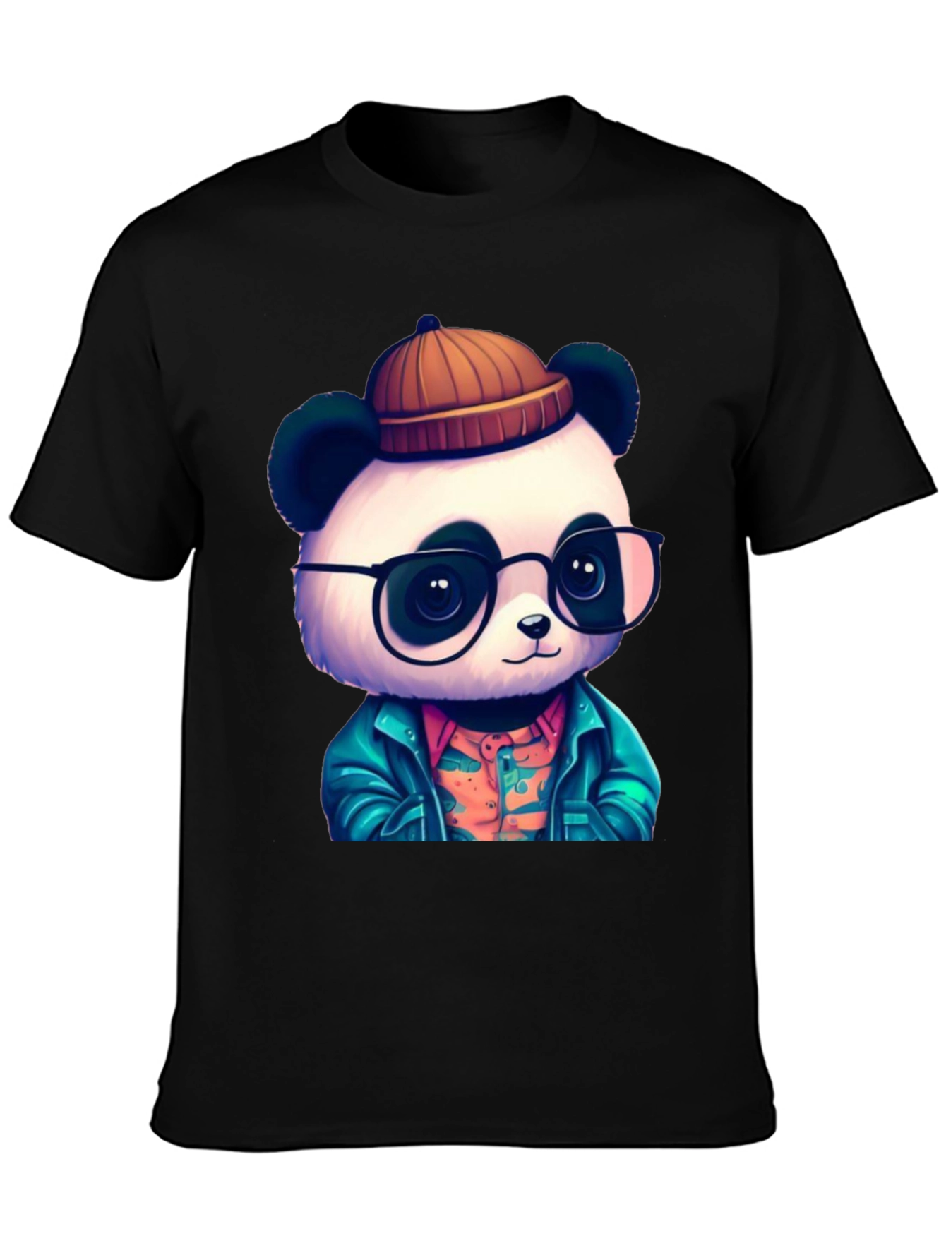 Black Cool Panda Graphic Tee - Black Cotton T-Shirt view 3