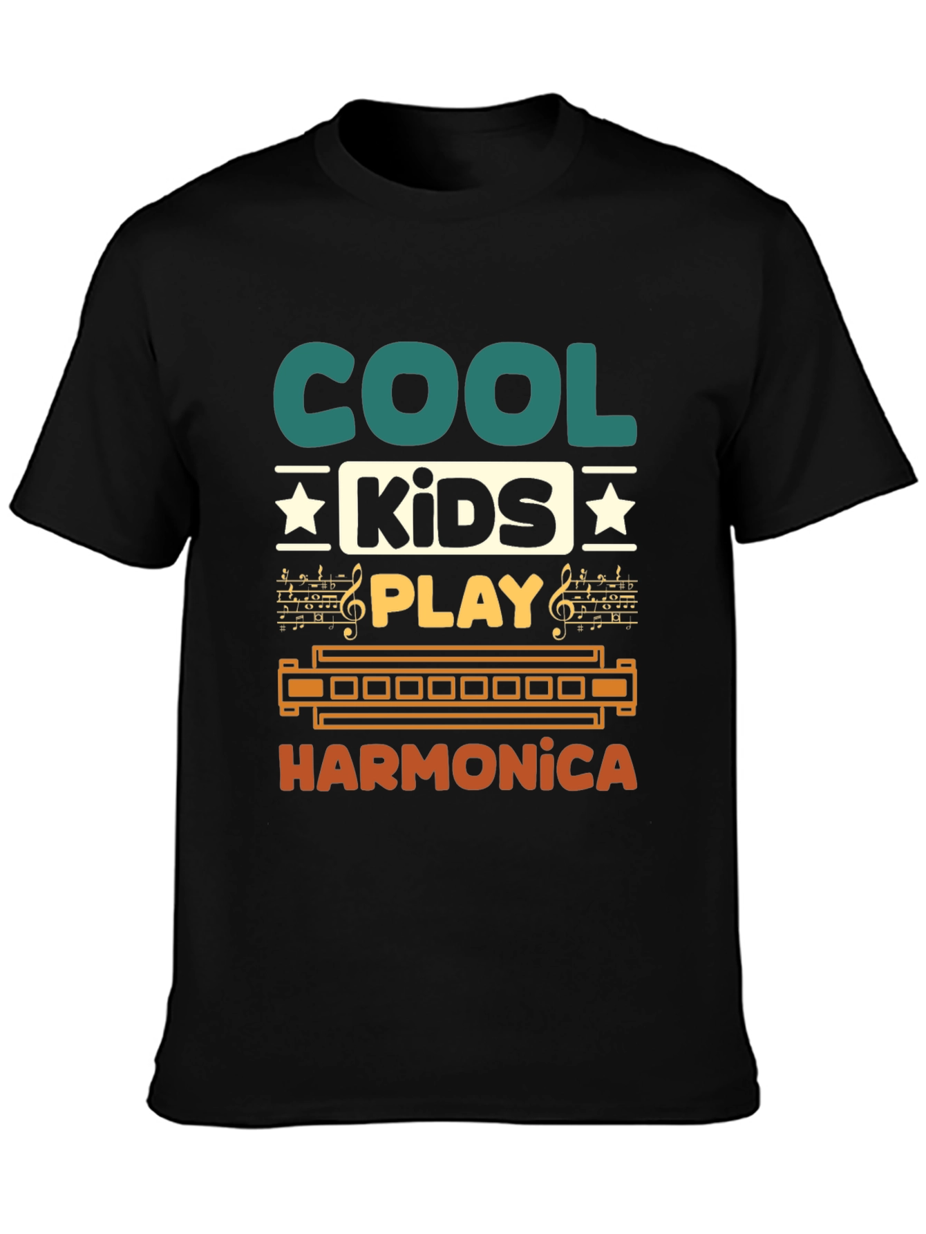 Black Cool Kids Harmonica Graphic T-Shirt view 3
