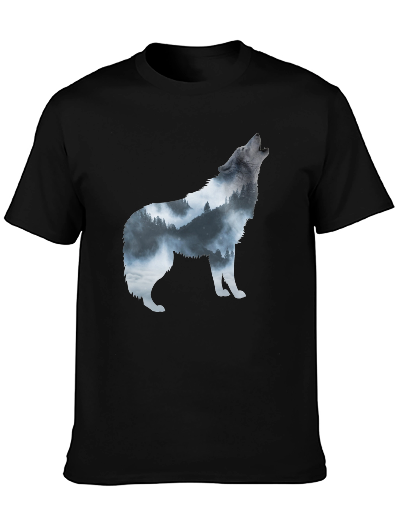 Black Wolf Silhouette Graphic Print Tee view 3
