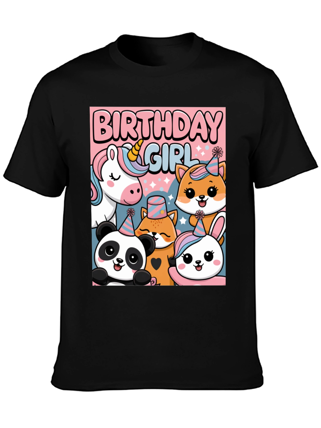 Black Birthday Girl Animal Party T-Shirt view 3