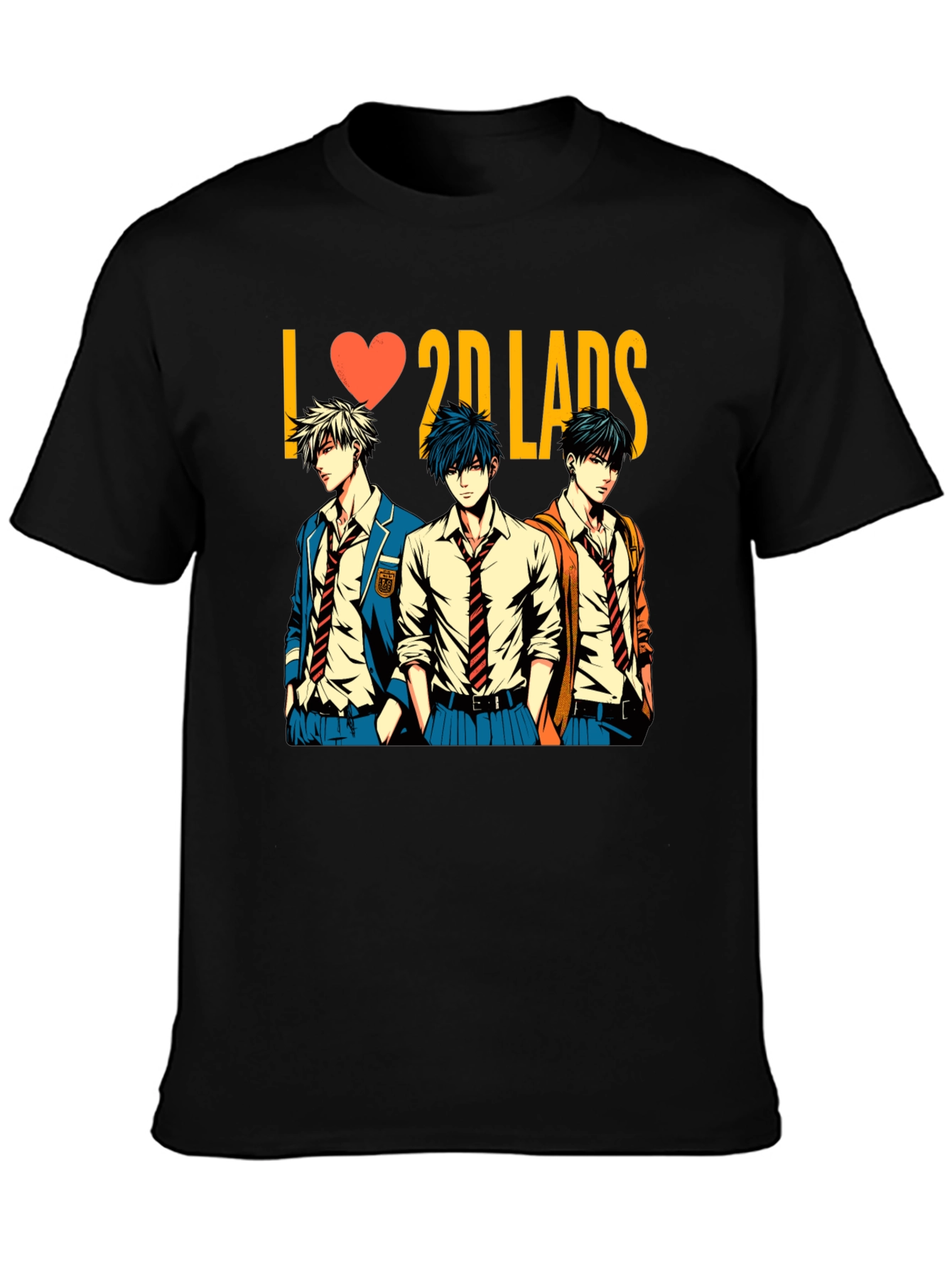 Black I Love 2D Lads Anime Graphic Tee - Black view 3