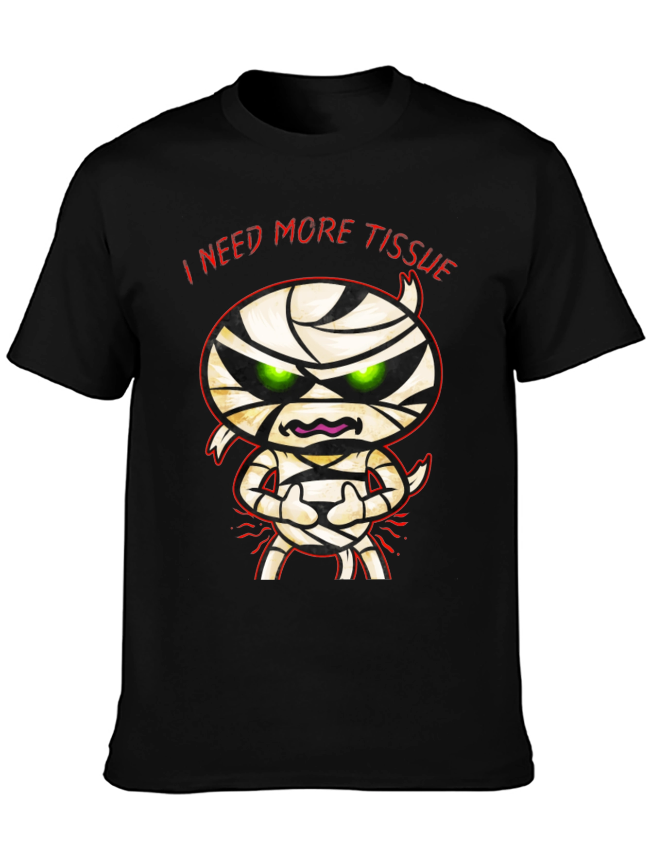 Black I Need More Tissue Mummy T-Shirt - Funny Halloween Tee view 3