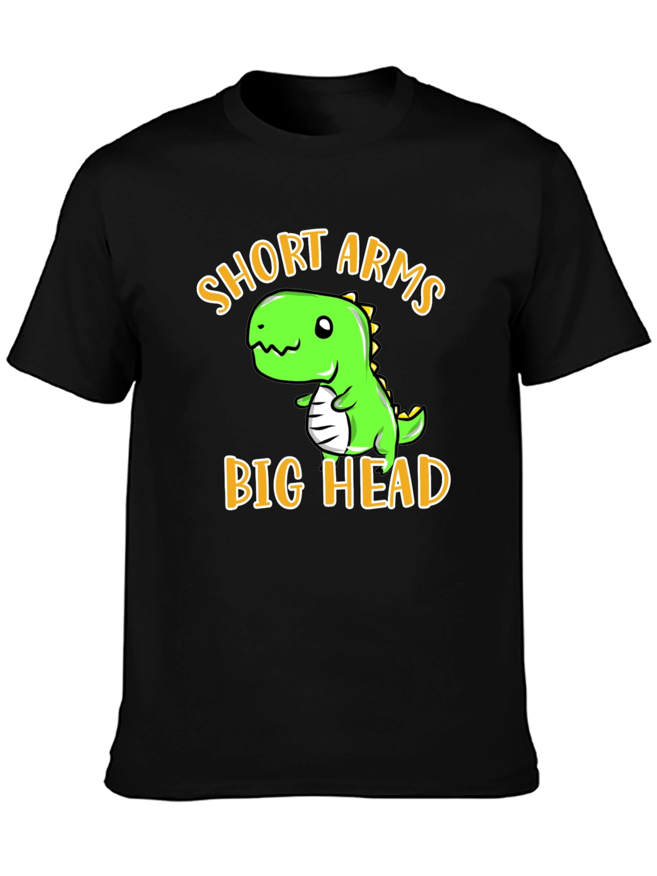 Black Short Arms Big Head T-Shirt - Funny Dino Tee view 3