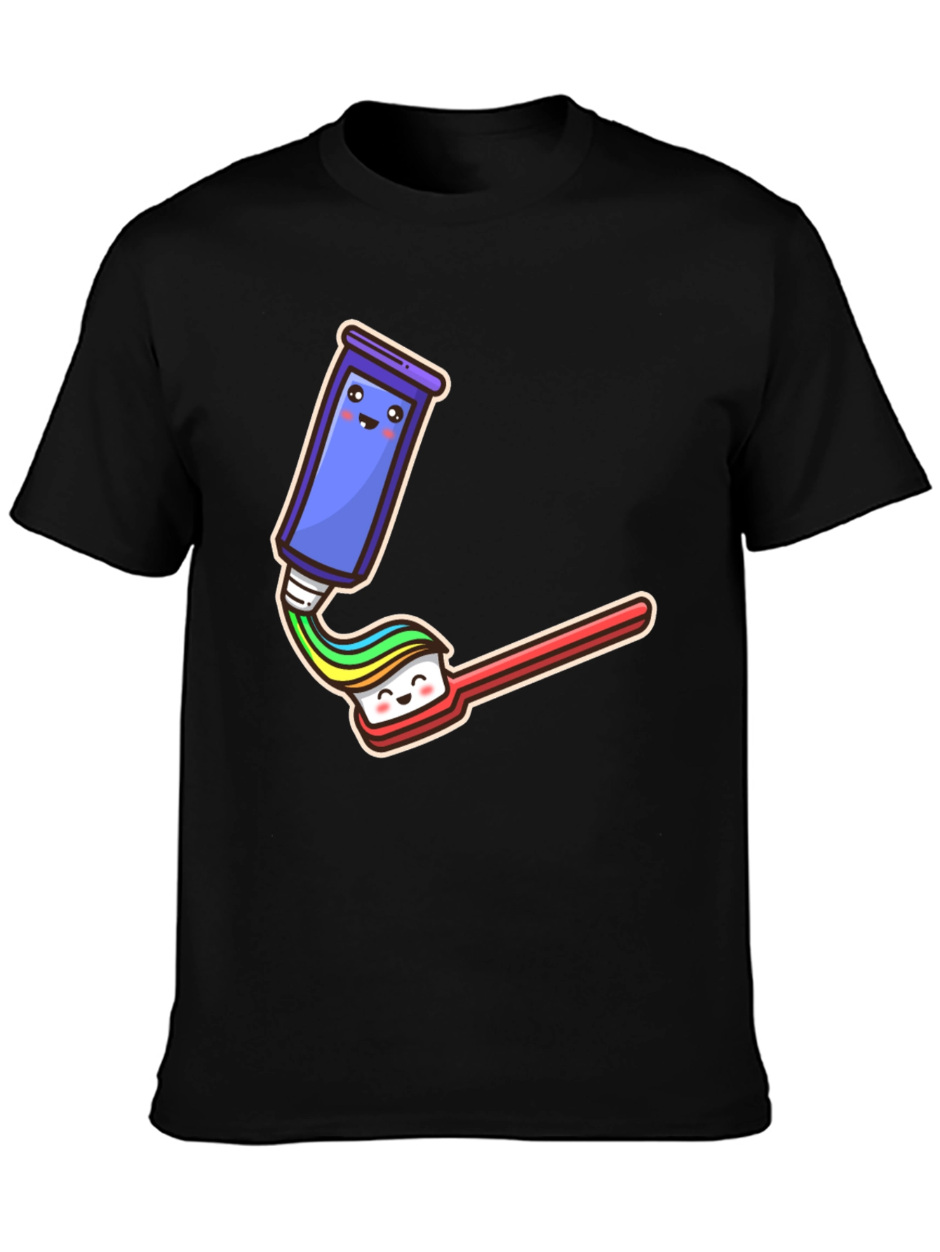 Black Cute Cartoon Toothpaste & Brush Black Tee view 3