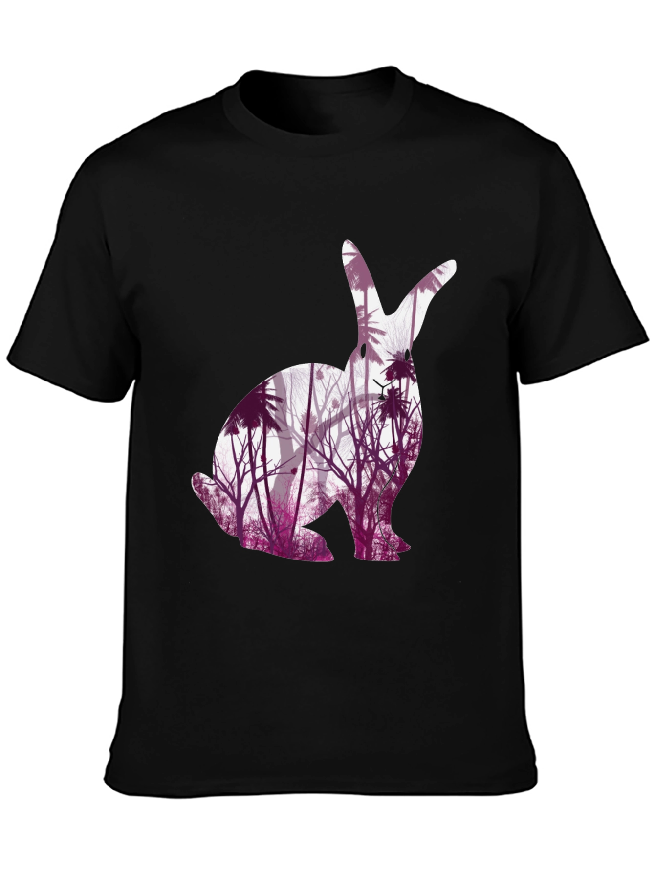 Black Nature-Inspired Rabbit Graphic Tee view 3