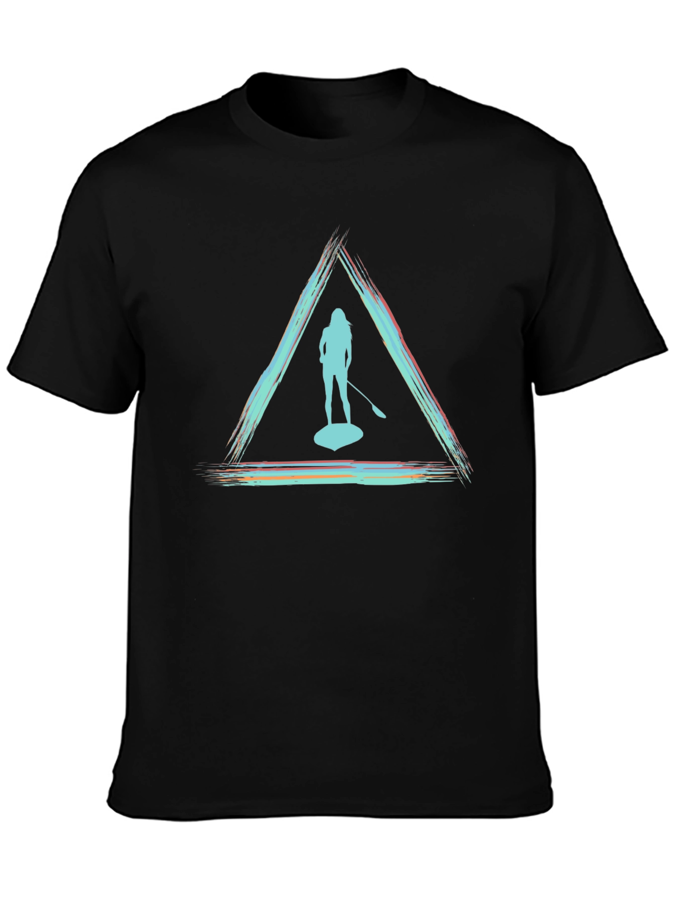 Black Paddleboarder Triangle Graphic Tee - Unisex Black T-Shirt view 3