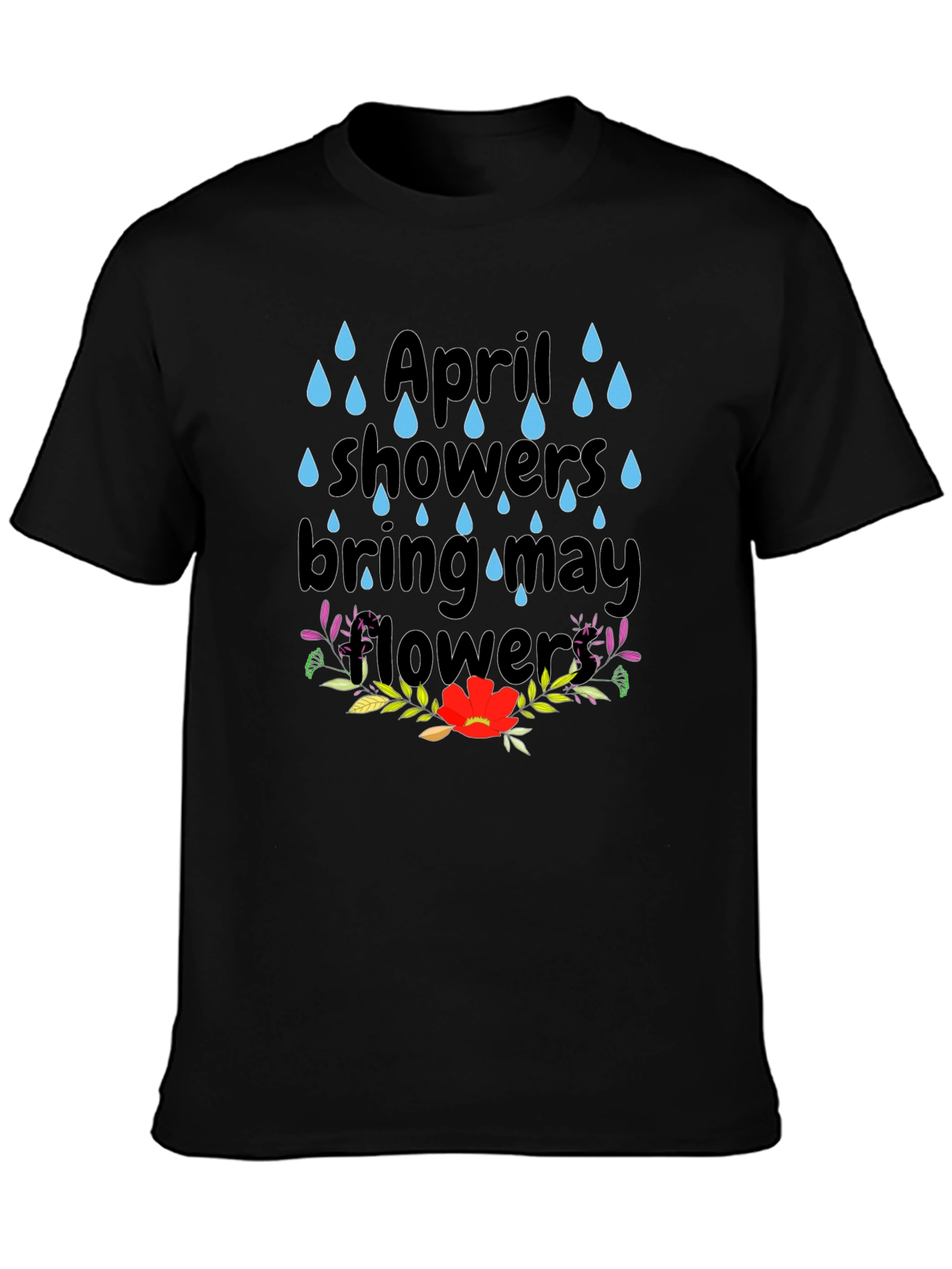 Black April Showers T-Shirt - Spring Flowers Tee view 3