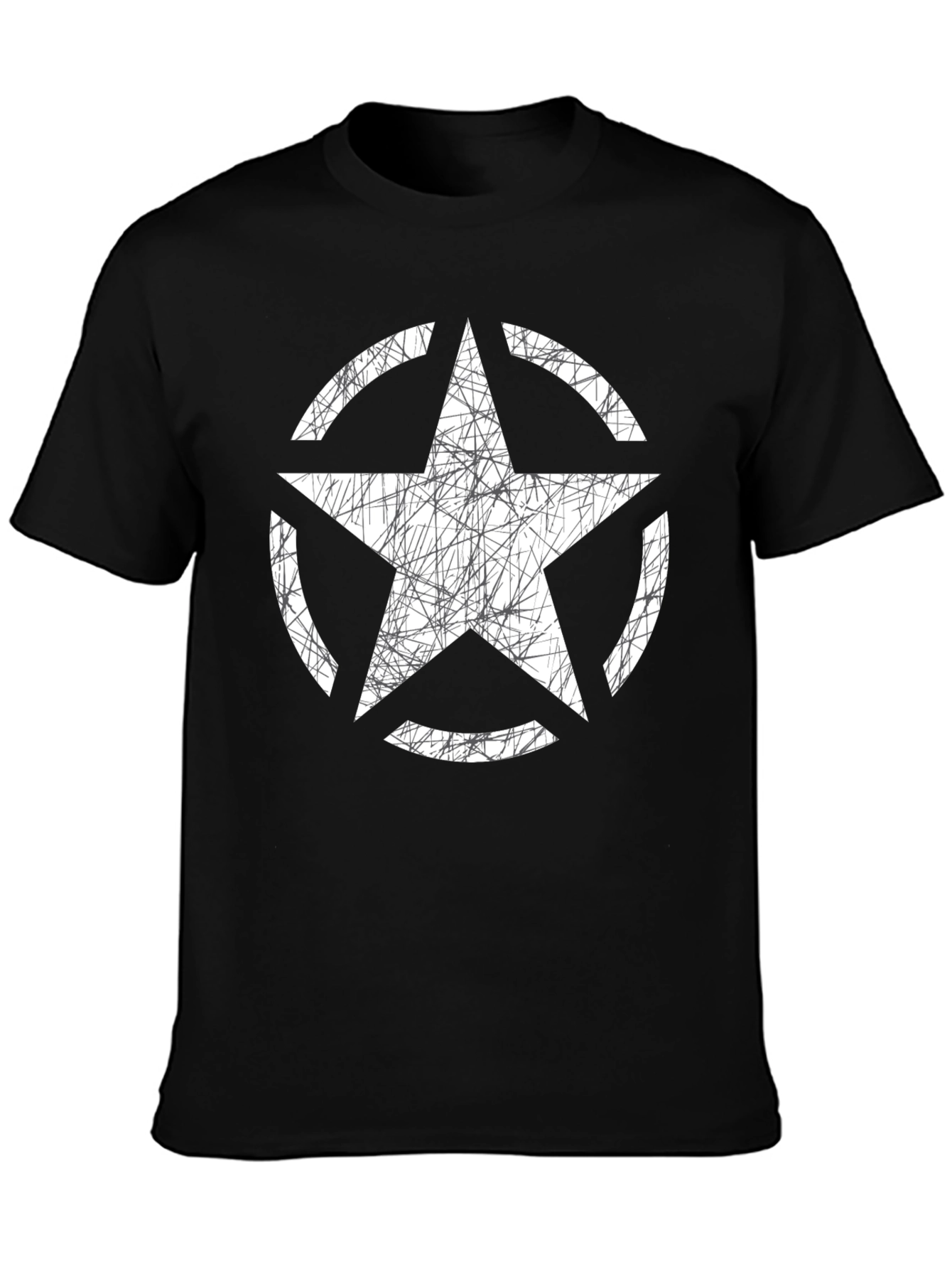 Black Distressed Star Graphic Tee - Black Cotton Casual Shirt view 3