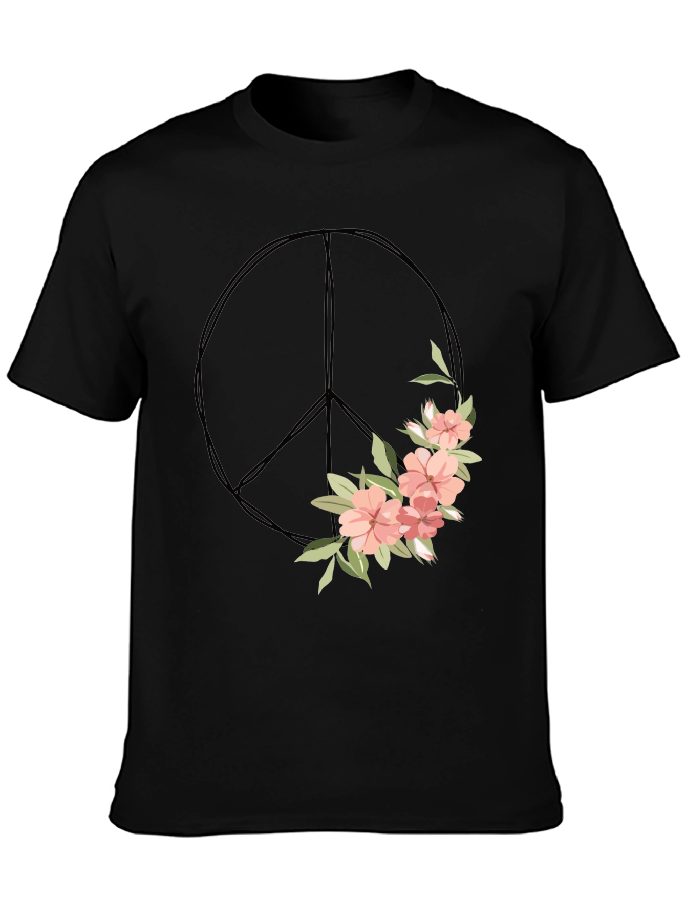 Black Floral Peace Sign Graphic Tee view 3