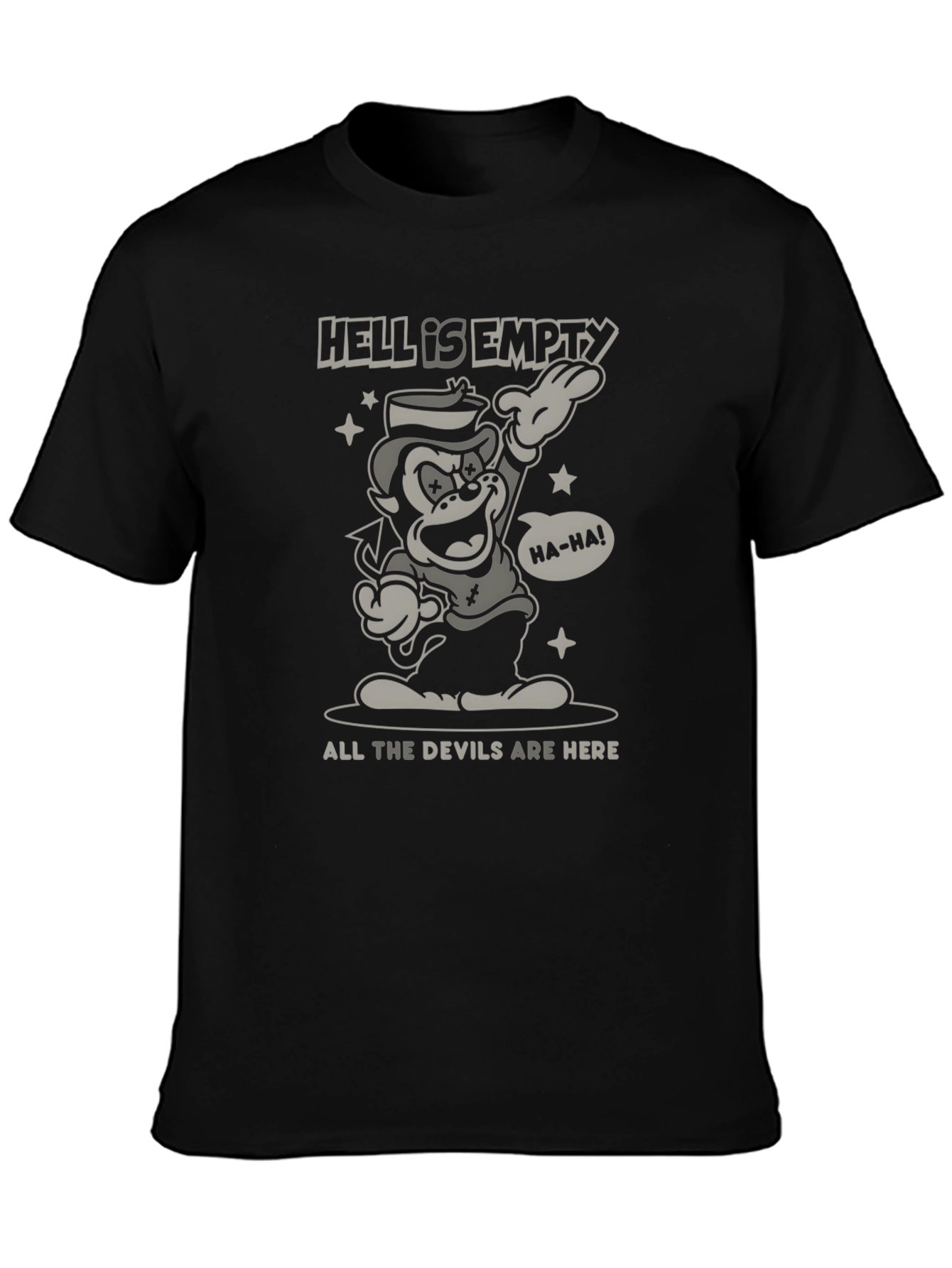 Black Hell is Empty Devil Graphic Black T-Shirt view 3