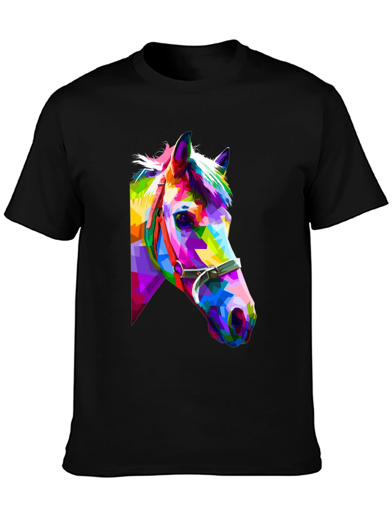 Black Geometric Horse Tee - Colorful Animal Art T-Shirt view 3