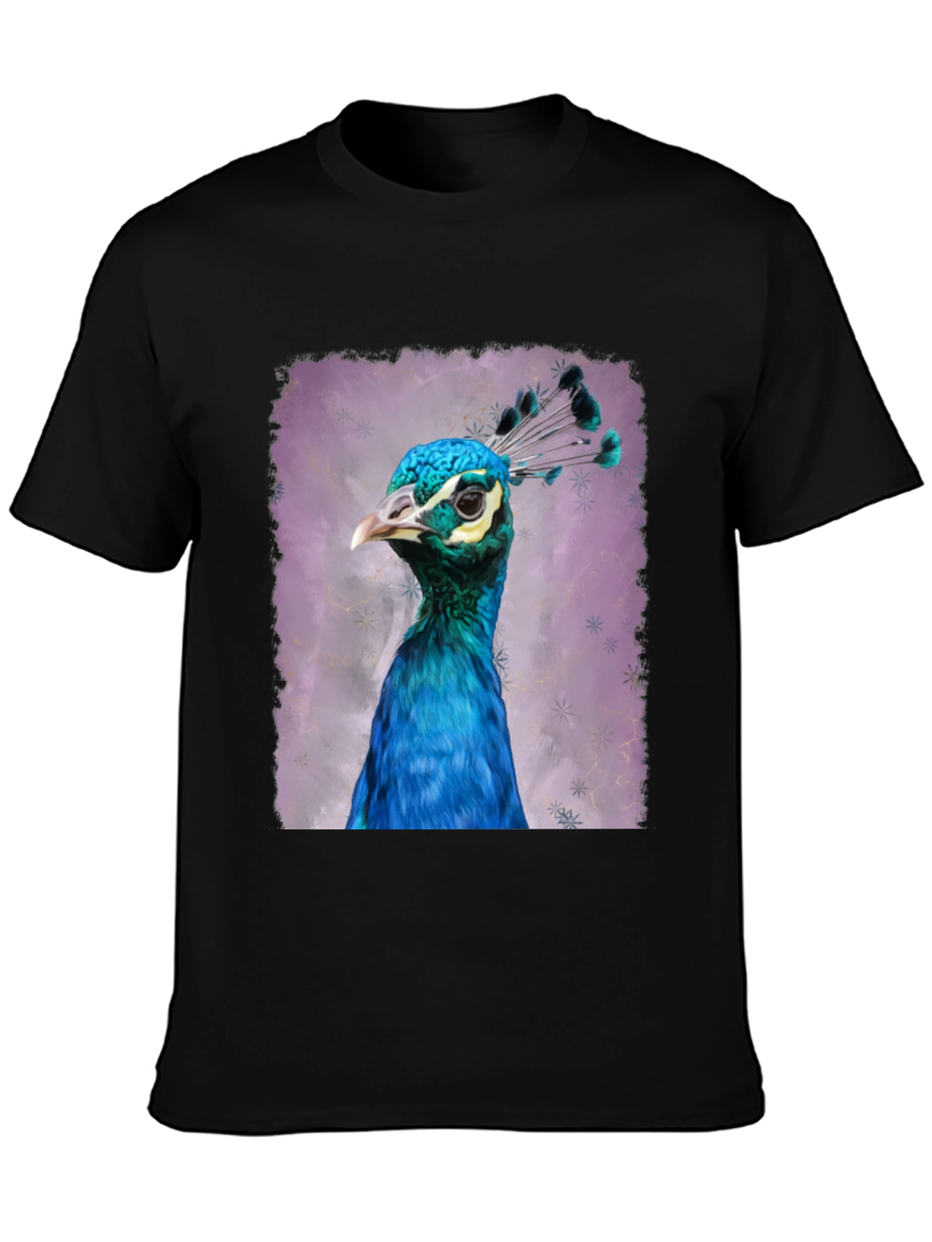 Black Peacock Portrait Graphic Tee - Black Cotton T-Shirt view 3