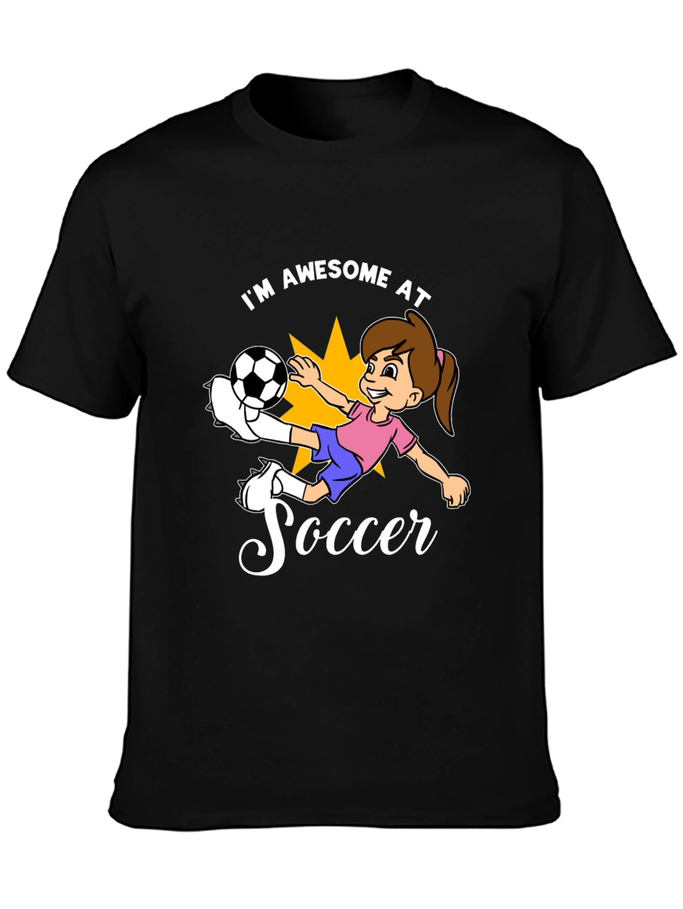 Black Awesome Soccer Girl Black T-Shirt view 3