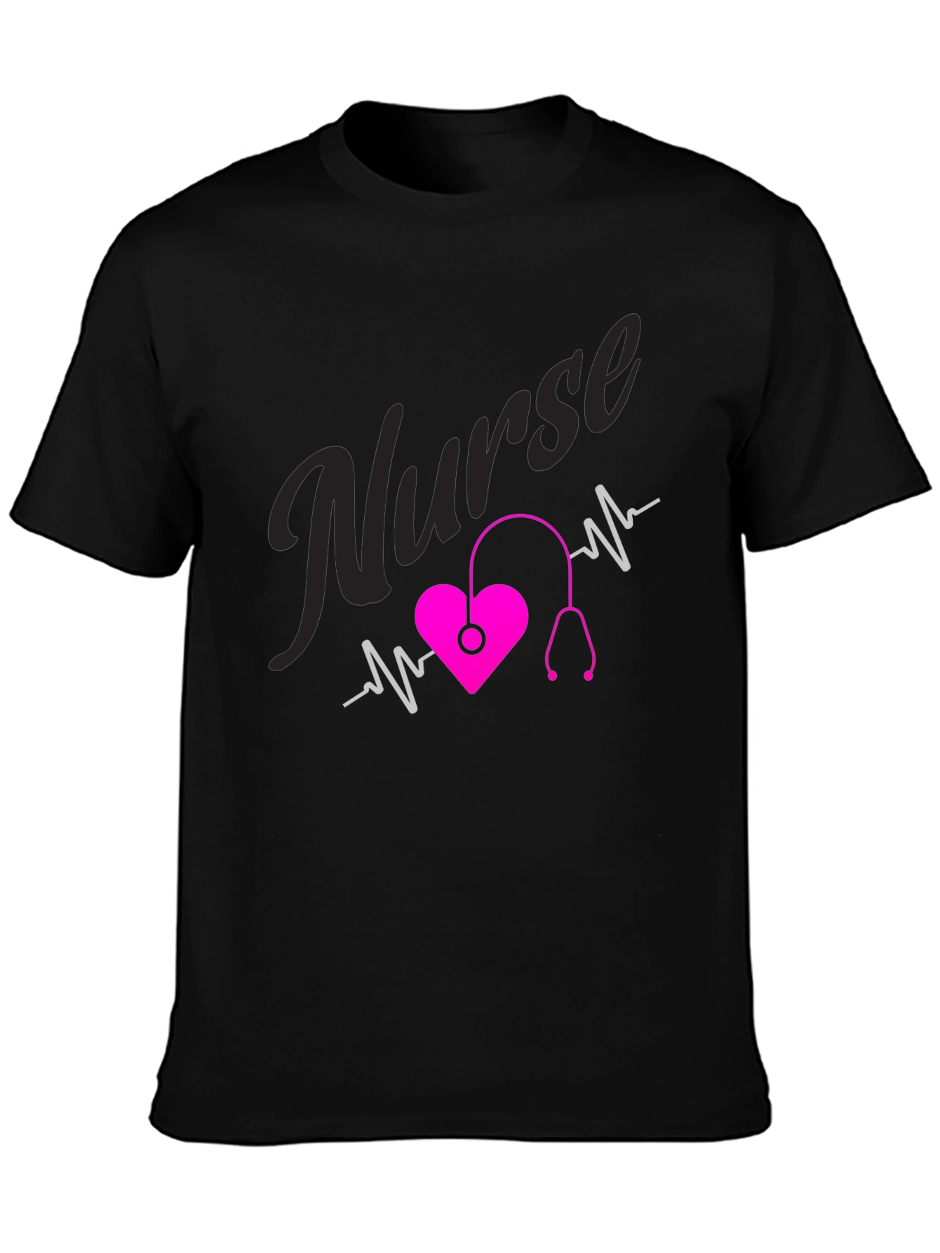 Black Nurse Heartbeat T-Shirt - Medical Professional Tee view 3