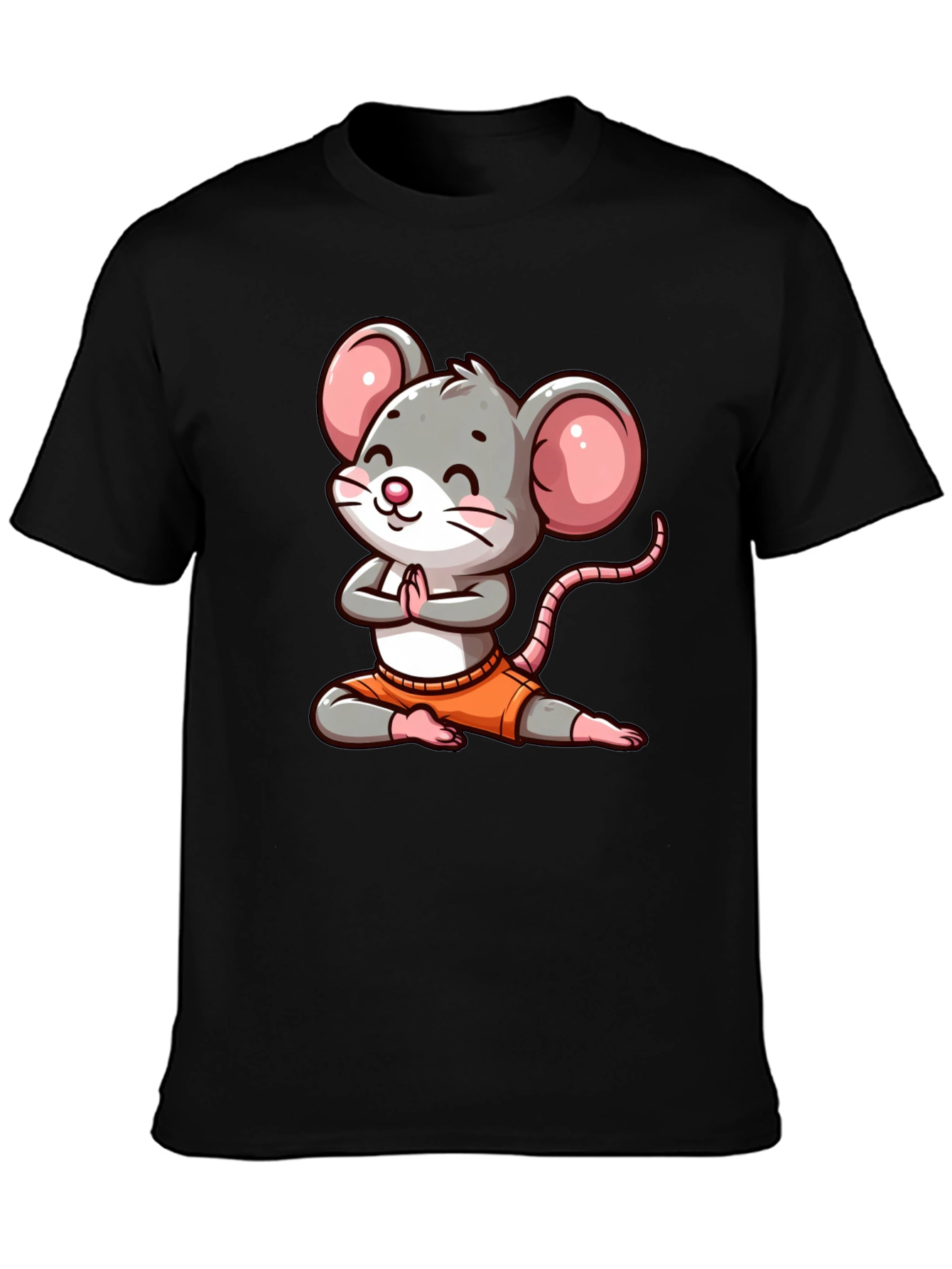 Black Yoga Mouse Graphic Tee - Funny Cartoon Design view 3