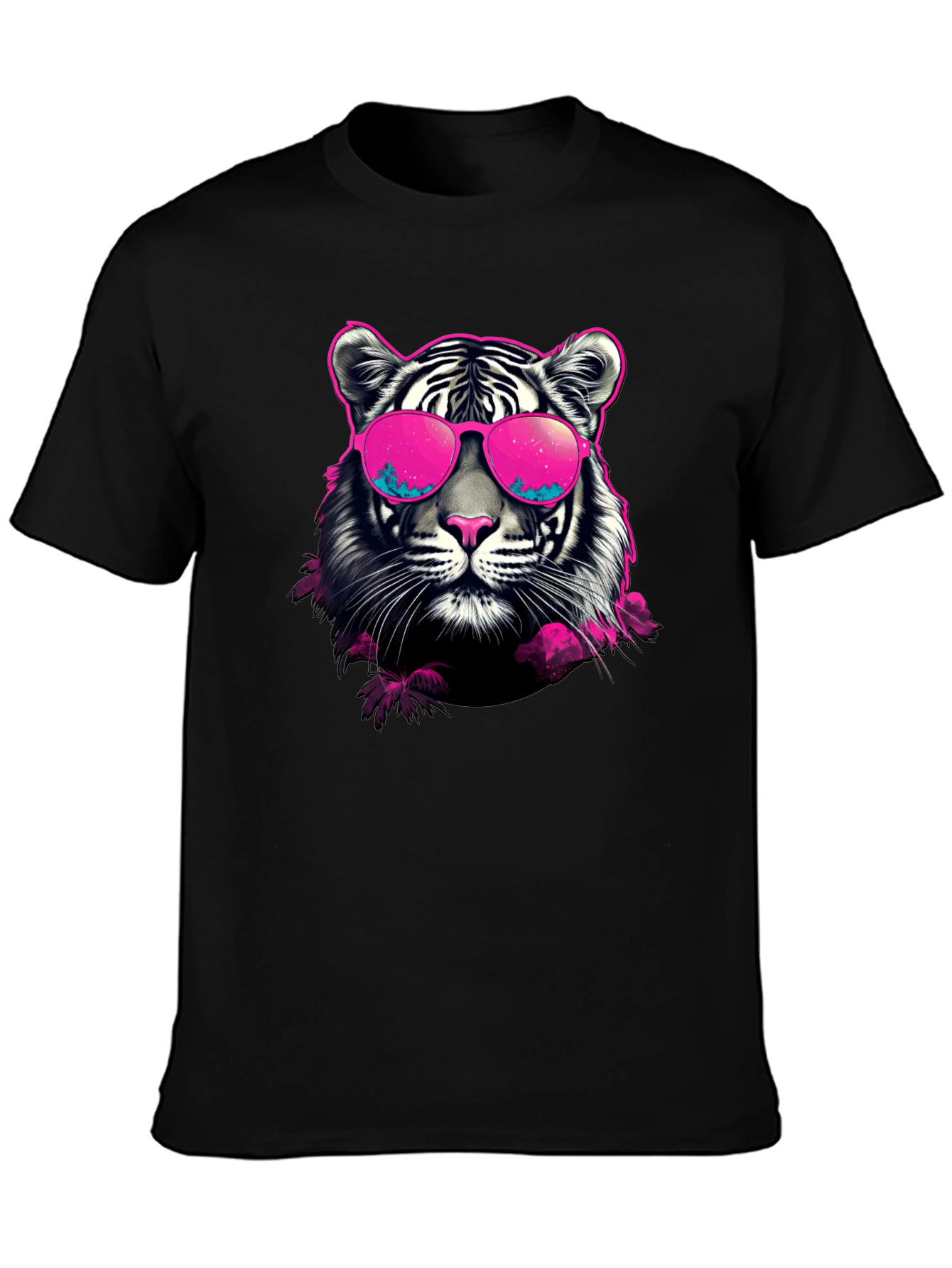 Black Cool Tiger Graphic Print Crew Neck T-Shirt view 3