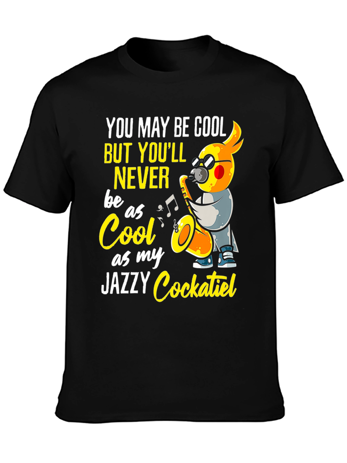 Black Jazzy Cockatiel T-Shirt - Cool Music Bird Tee view 3