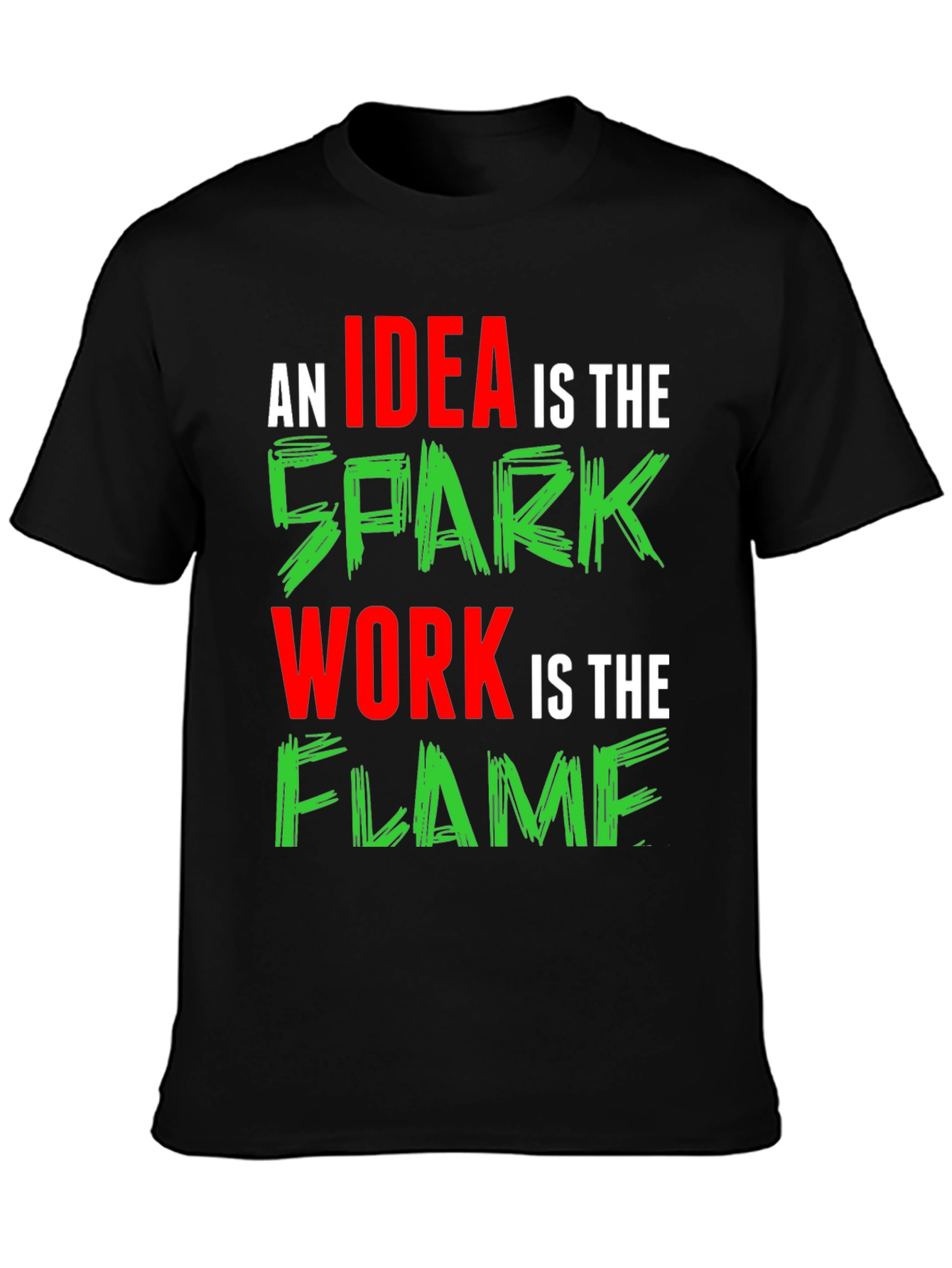 Black Idea Spark Flame Graphic Tee - Black Cotton T-Shirt view 3