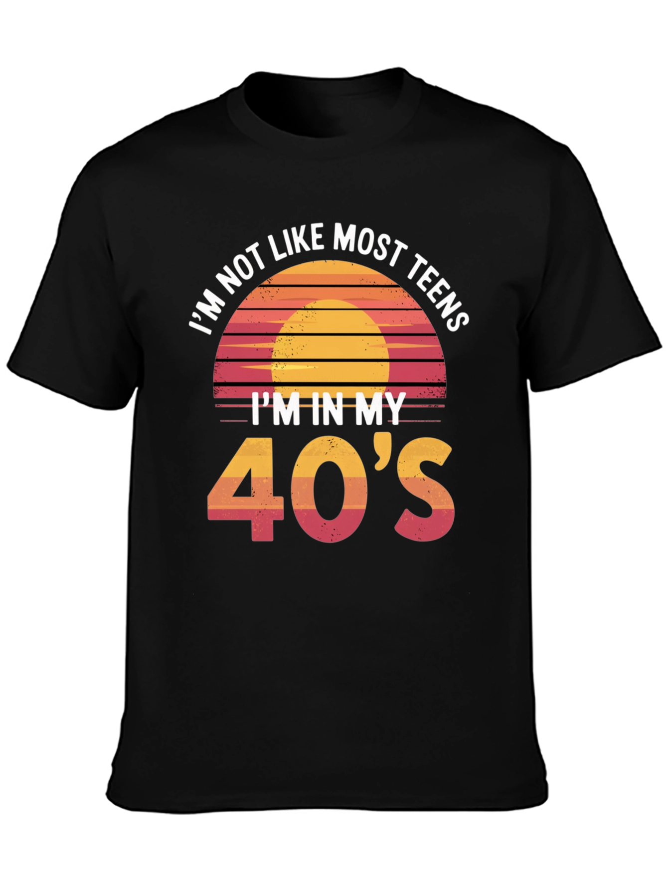 Black Funny 40's Retro Sunset T-Shirt view 3