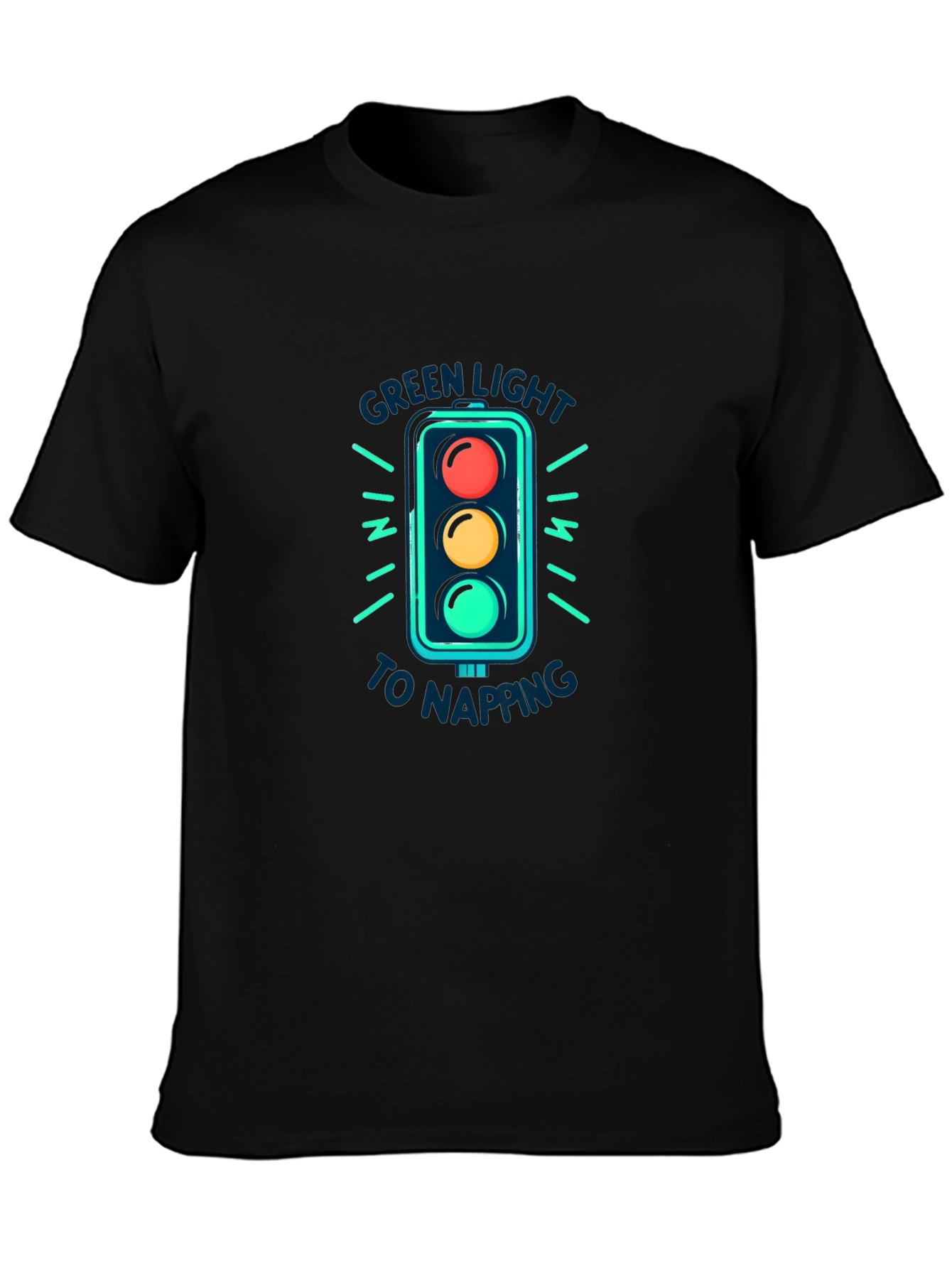 Black Green Light Napping Black T-Shirt view 3