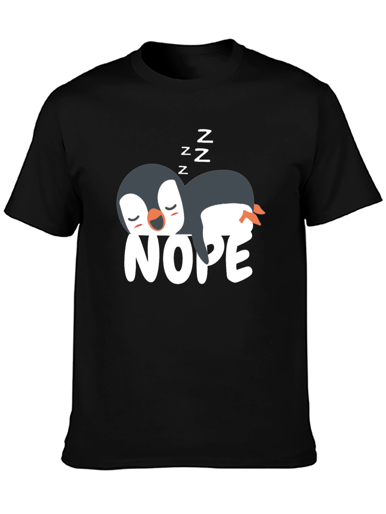 Black Nope Penguin T-Shirt - Funny Sleepy Penguin Tee view 3
