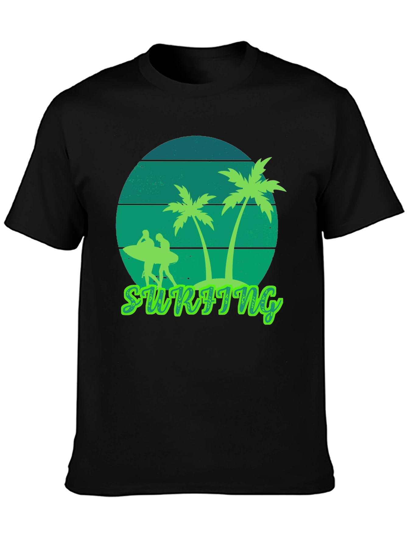 Black Surfing Vibes T-Shirt - Palm Tree Graphic Tee view 3