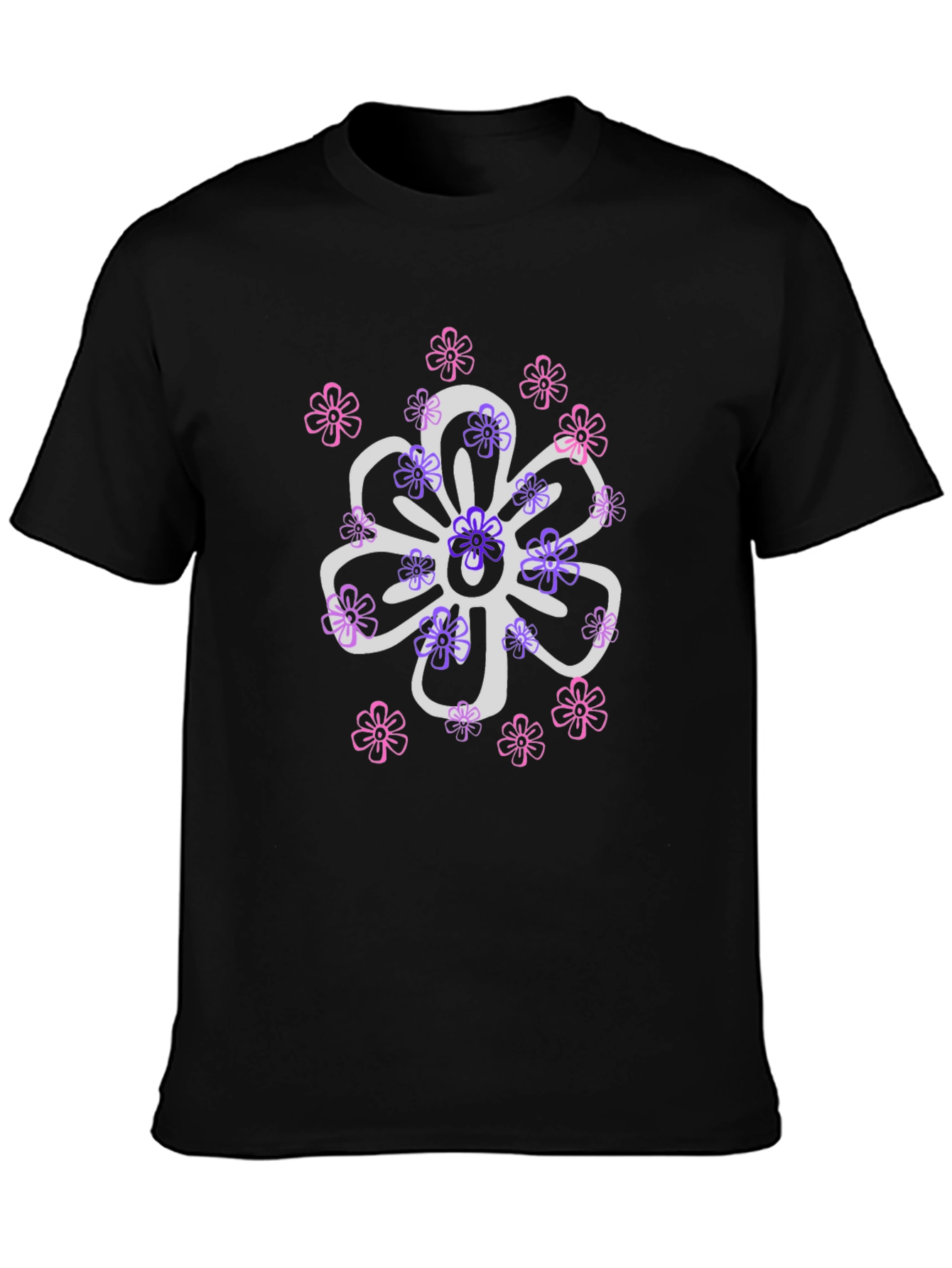Black Floral Design T-Shirt - Black Cotton Blend view 3
