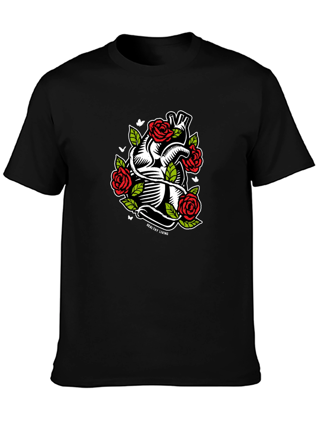 Black Heart & Roses Graphic T-Shirt - Black view 3