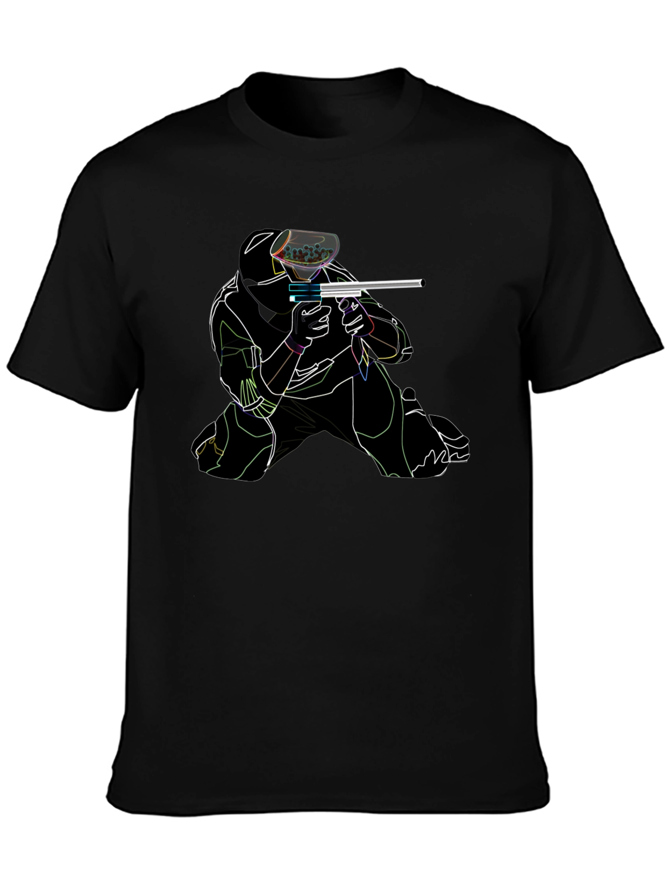Black Neon Paintball Player Black T-Shirt view 3
