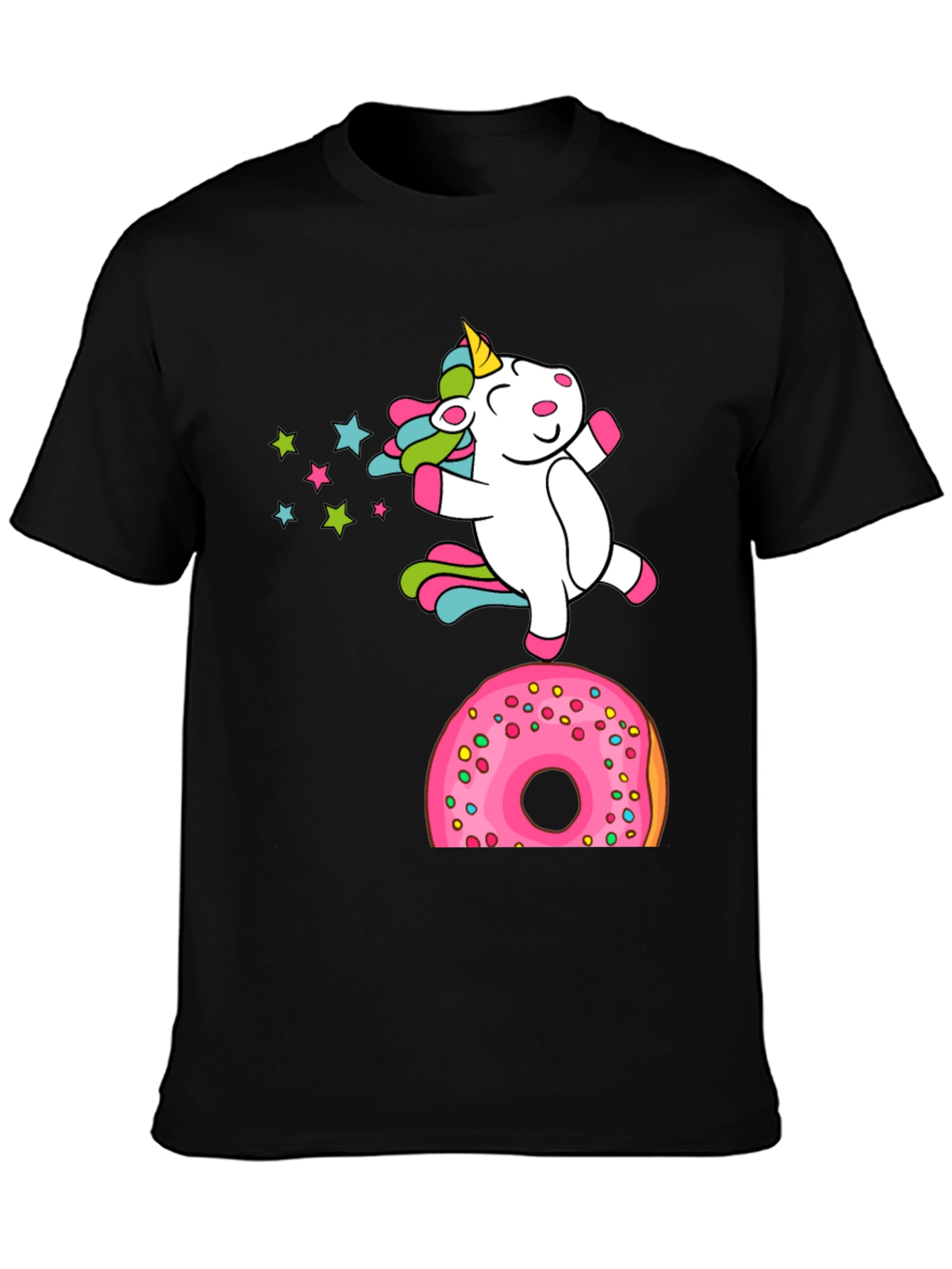 Black Unicorn Donut T-Shirt - Whimsical Graphic Tee view 3