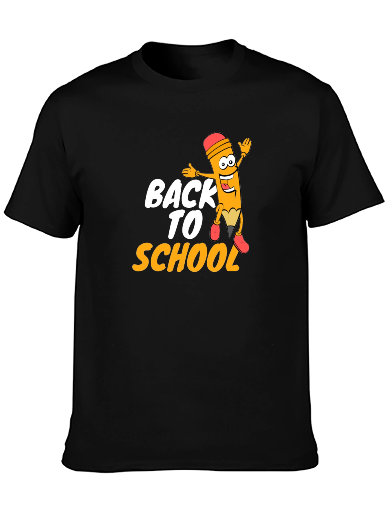 Black Back to School Pencil Cartoon Graphic T-Shirt view 3
