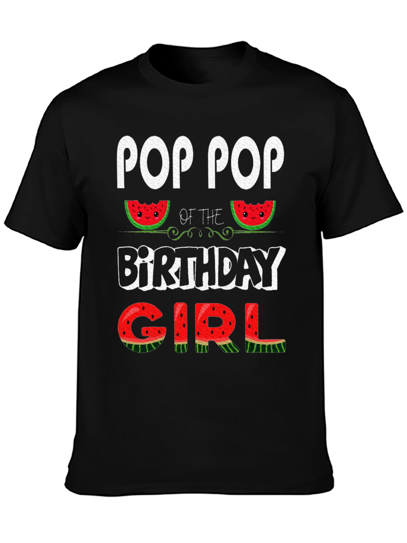 Black Pop Pop of the Birthday Girl Watermelon T-Shirt view 3
