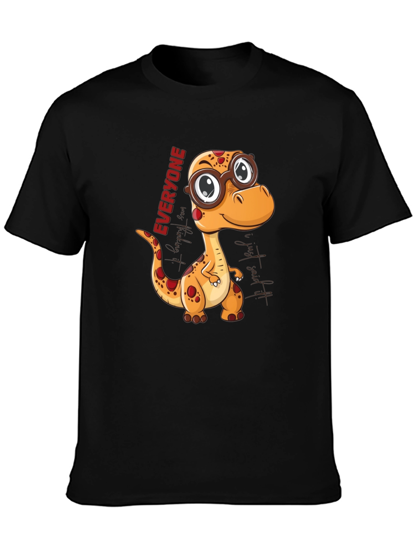Black Dino Everyone T-Shirt - Cute Cartoon Style view 3