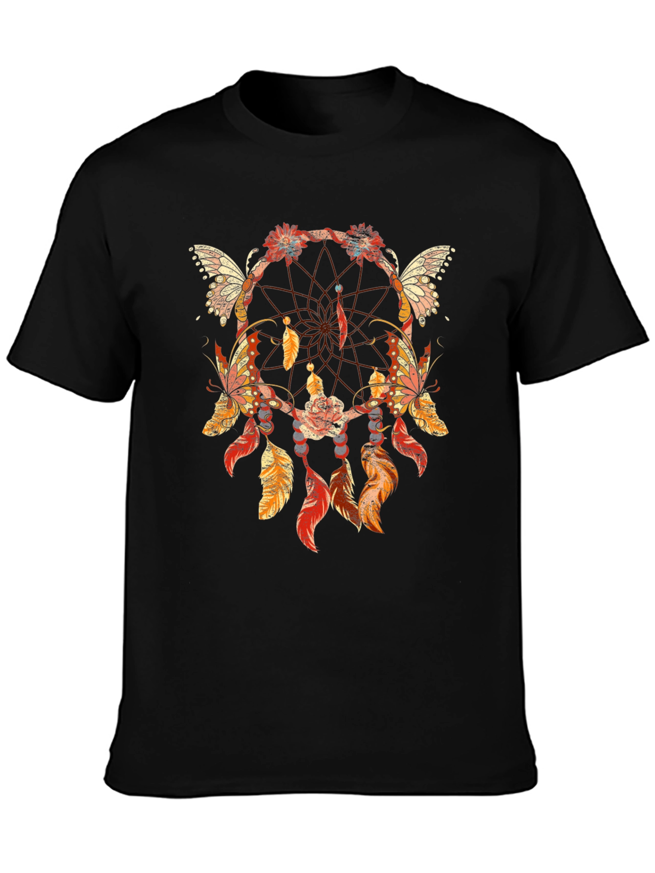 Black Dreamcatcher Butterfly Graphic T-Shirt view 3