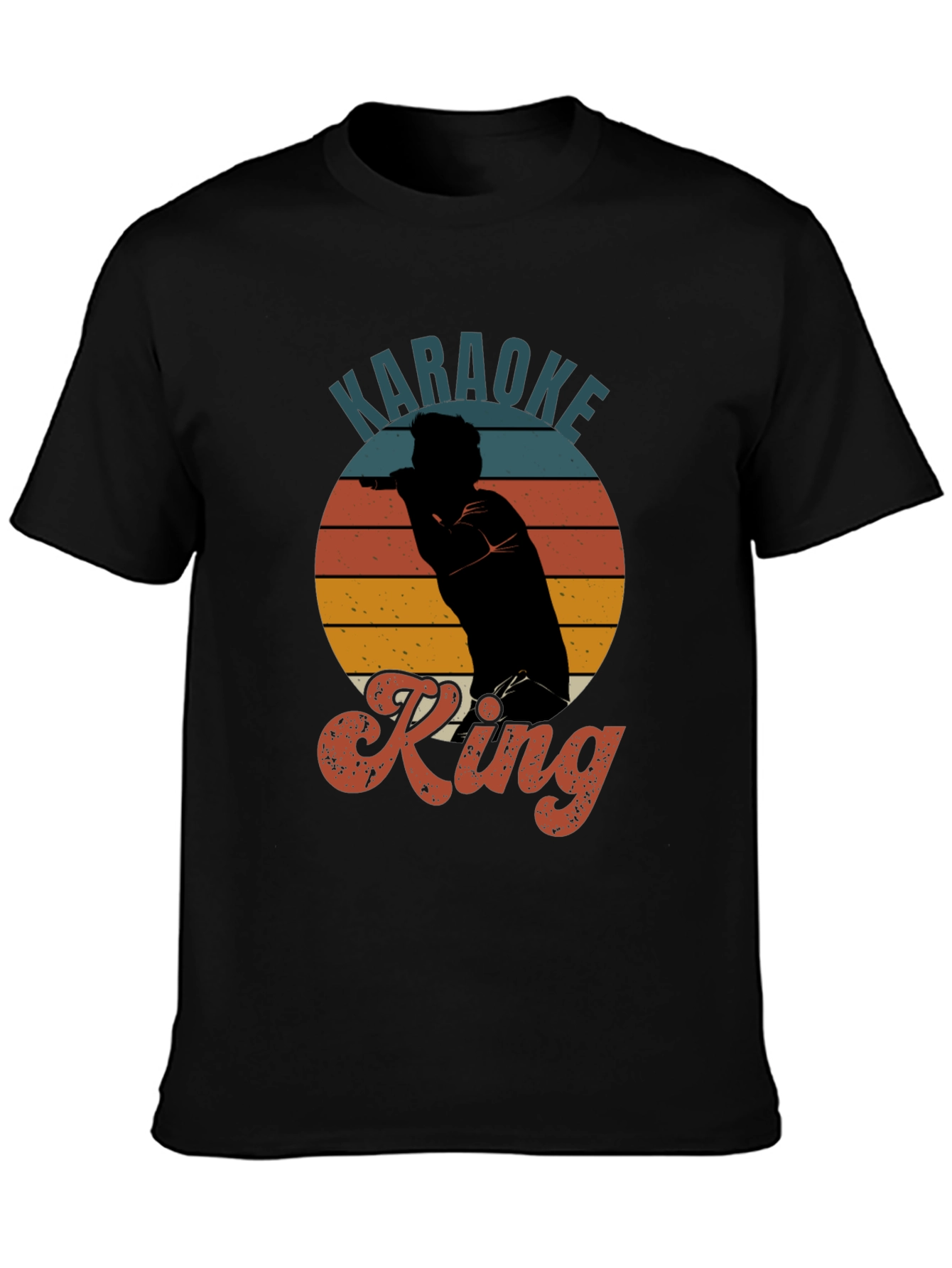Black Karaoke King Retro Sunset T-Shirt view 3