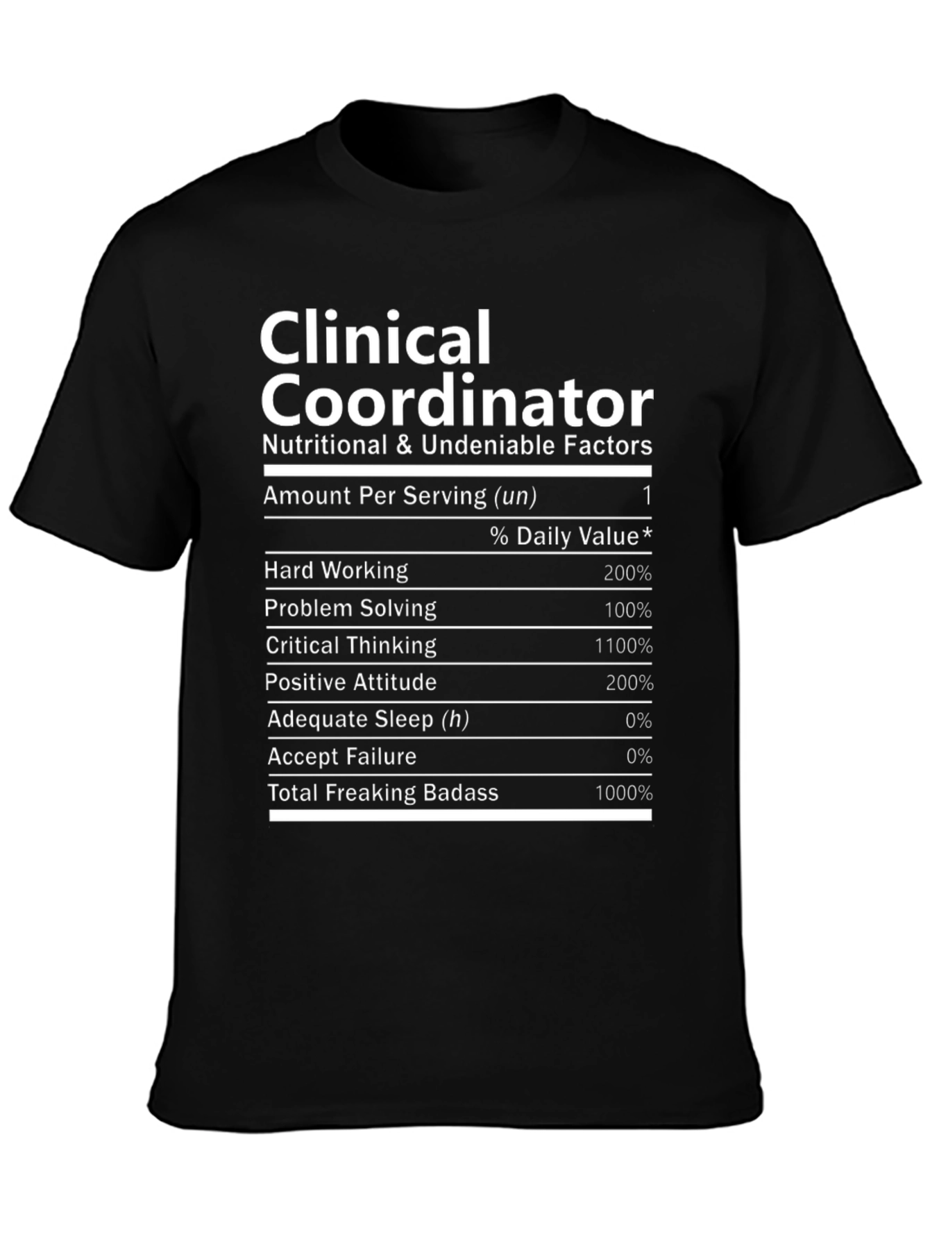 Black Clinical Coordinator T-Shirt - Nutritional Facts Novelty Tee view 3