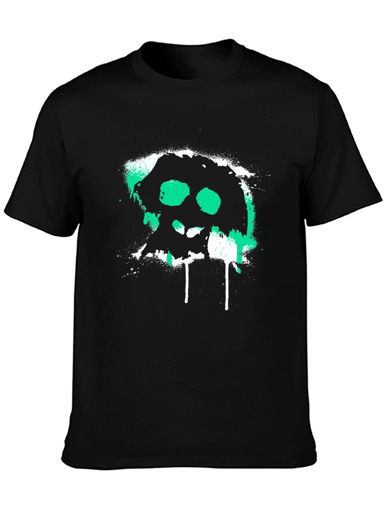 Black Grunge Skull Graphic Tee - Black Cotton T-Shirt view 3
