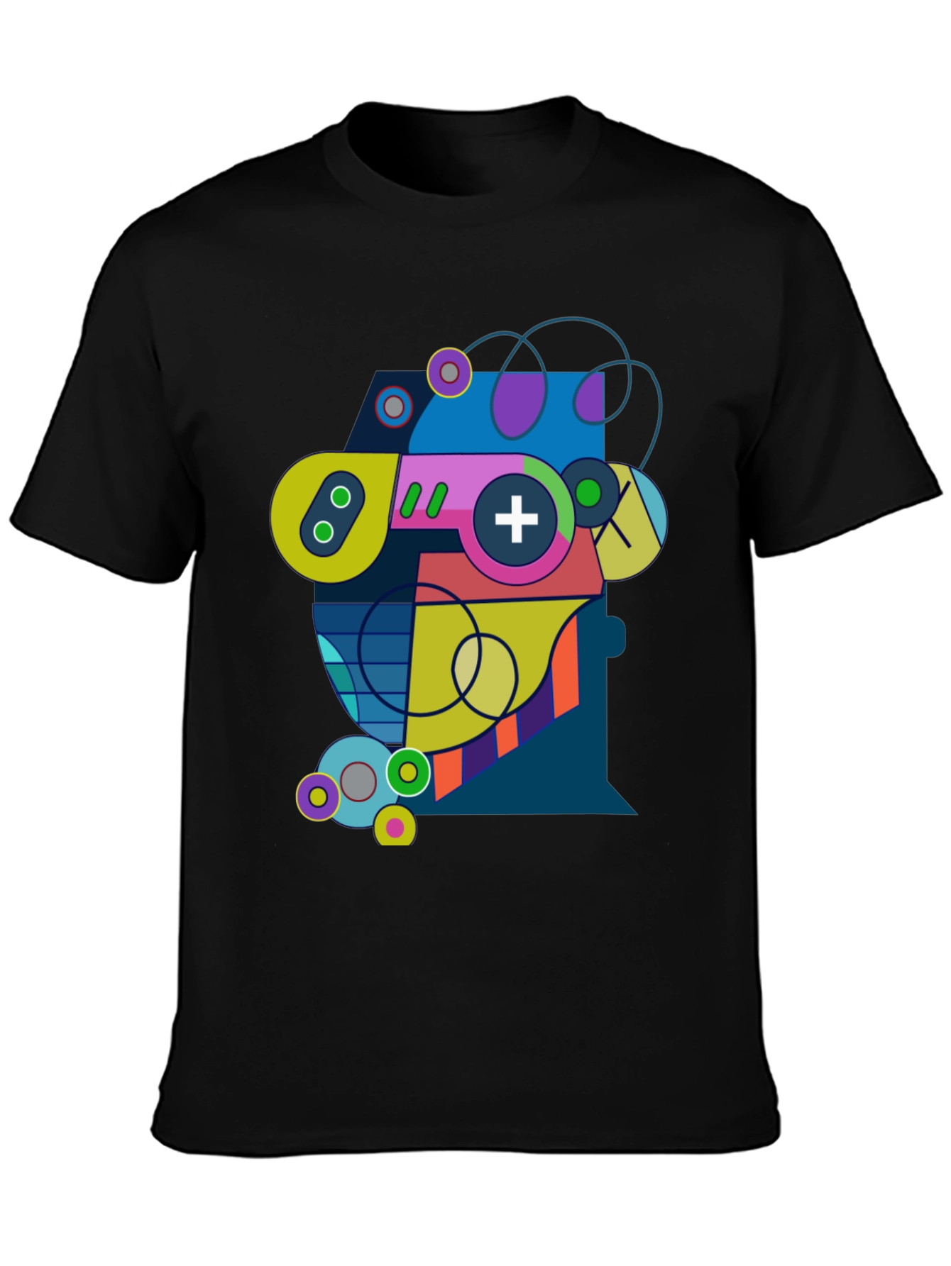 Black Abstract Geometric Game Controller Graphic Tee - Modern Gamer Style view 3