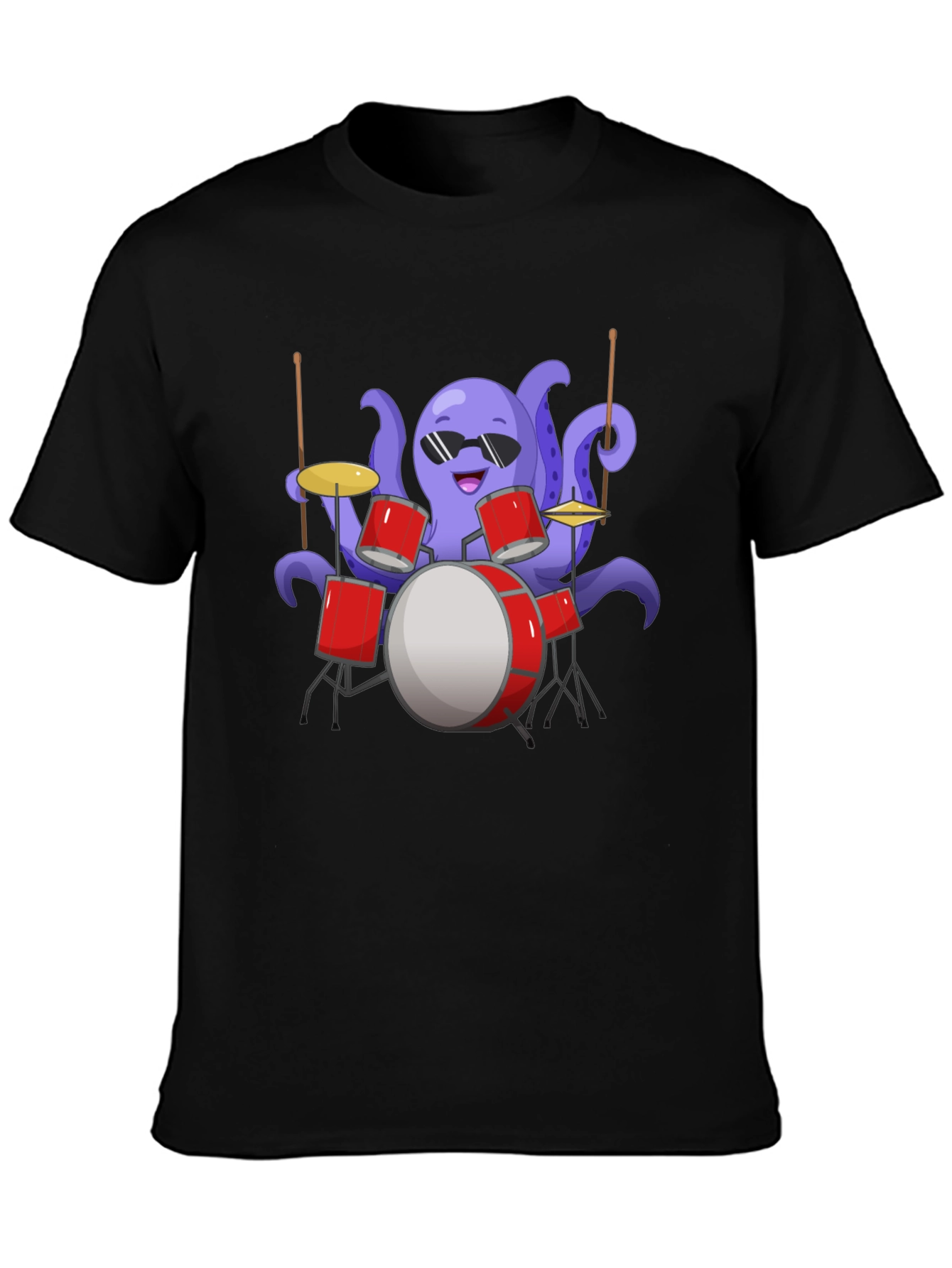 Black Octopus Drummer Graphic Tee - Unique Design view 3