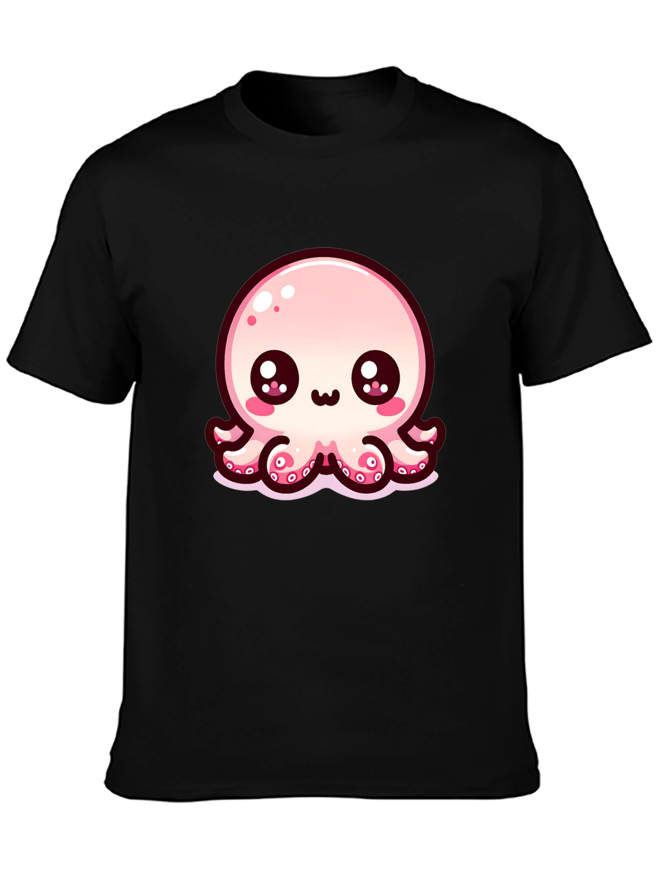 Black Cute Cartoon Octopus Black T-Shirt view 3