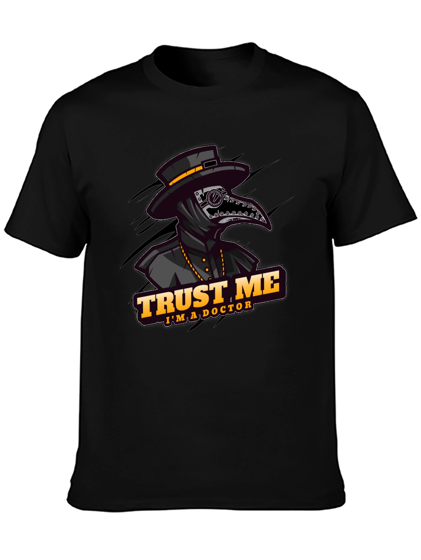 Black Plague Doctor "Trust Me" Graphic T-Shirt view 3