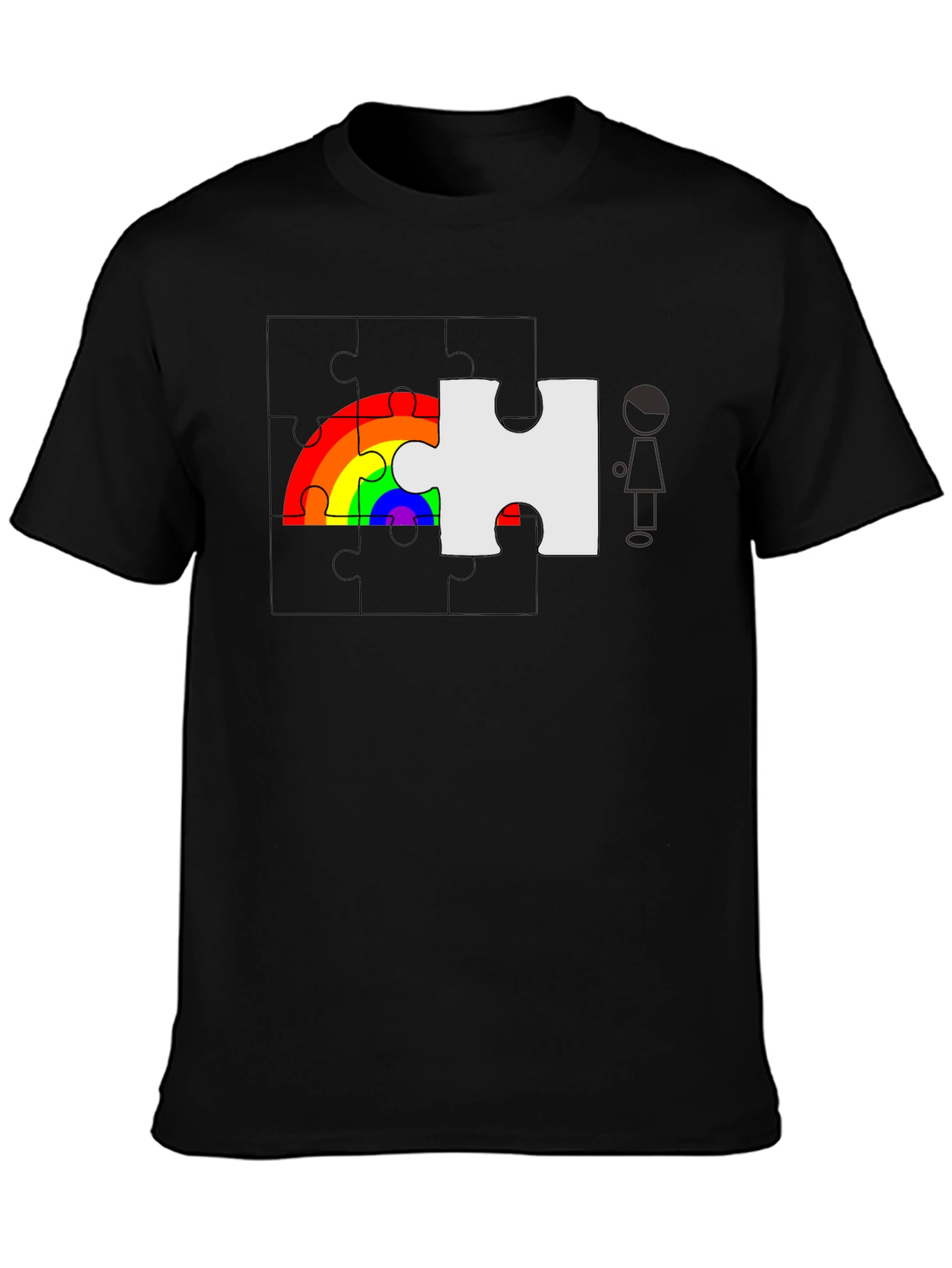 Black Rainbow Puzzle Piece Graphic Tee - Autism Awareness view 3