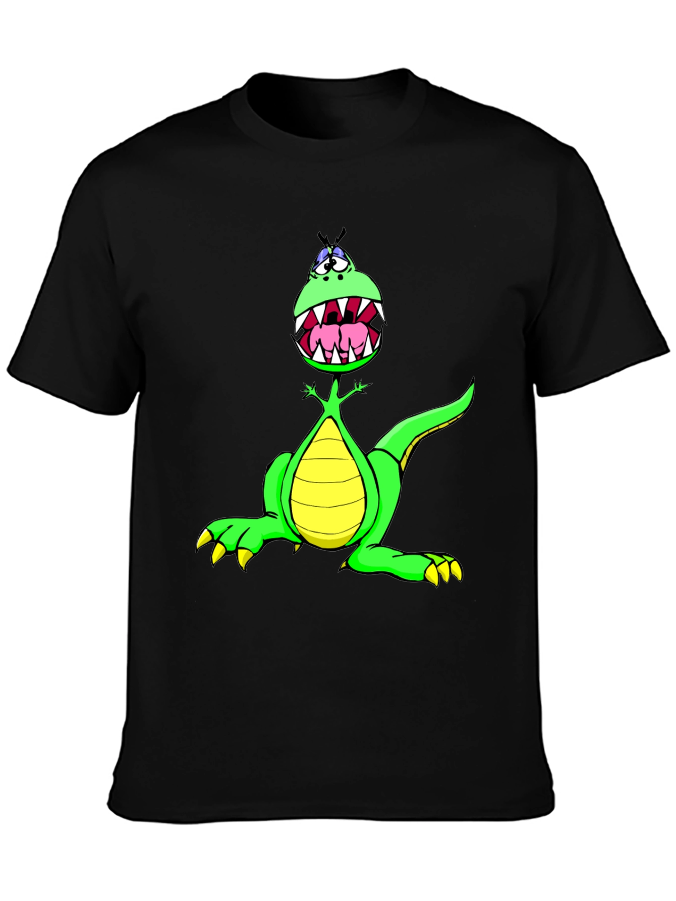 Black Cartoon Dinosaur Graphic Tee - Funny T-Shirt view 3
