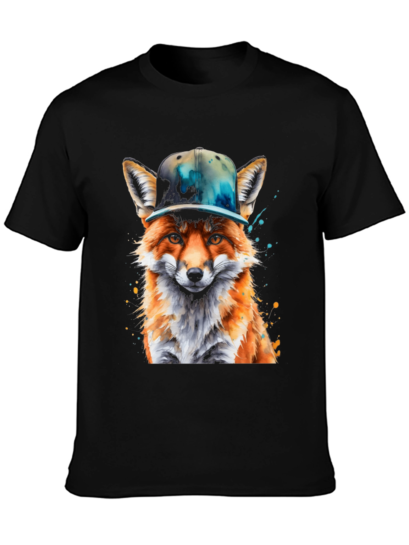 Black Fox with Hat Graphic T-Shirt - Cool Urban Style view 3
